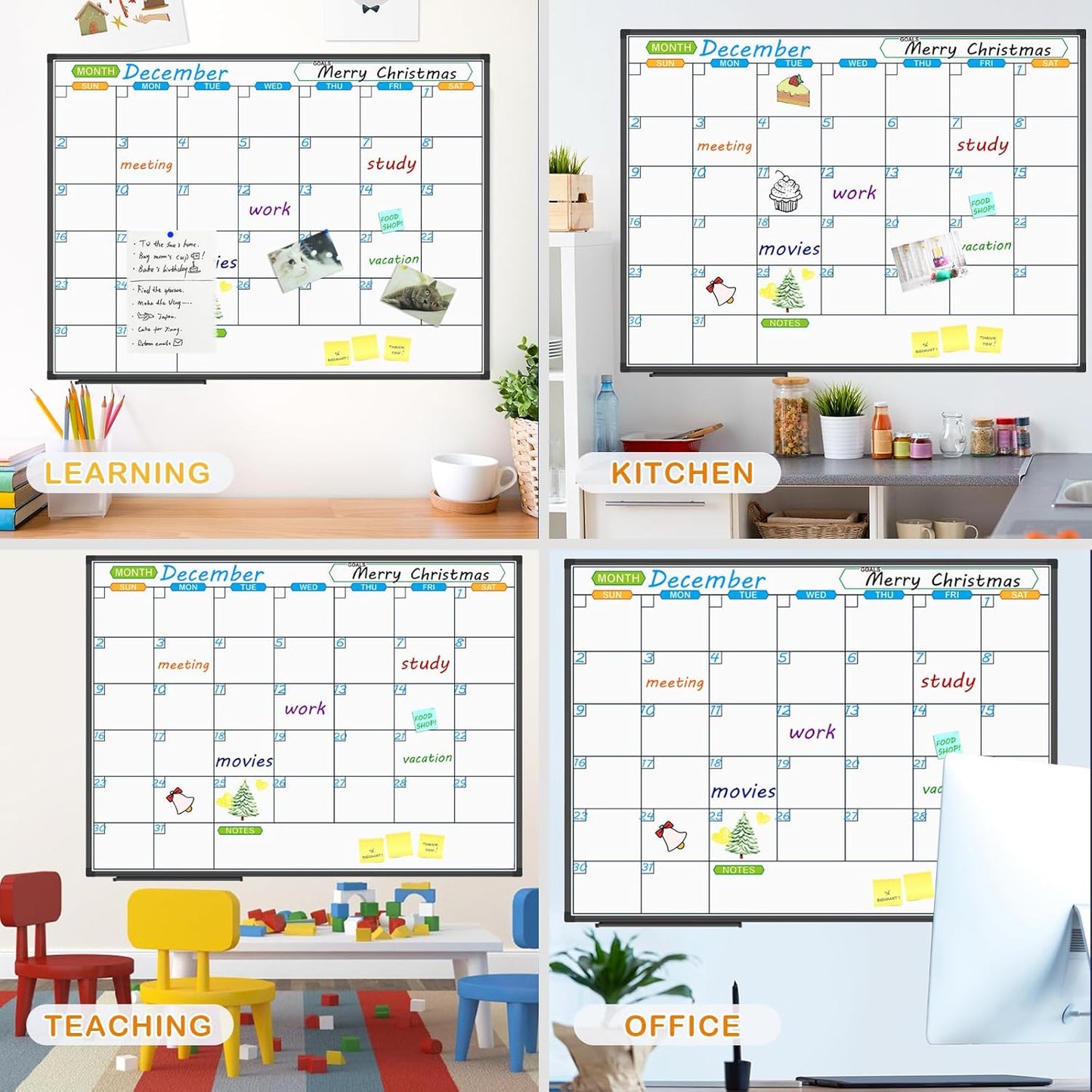 JILoffice Magnetic Dry Erase Calendar Whiteboard, 1 Month White Board Calendar Planner 48 X 36 Inch, Black Aluminum Frame Wall Mounted Board for Office Home and School
