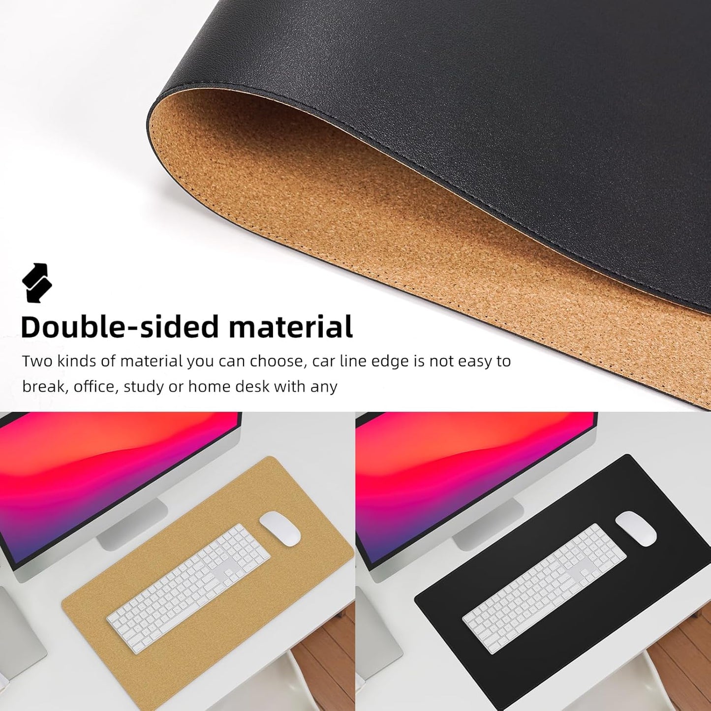 AFIING Leather Desk Pad Protector, Office Desk Mat, Large Mouse Pad, Desk mat for Keyboard and Mouse, Laptop Desk Pad, Waterproof Desk Writing Pad for Office and Home (Black, 23.6" x 13.7")