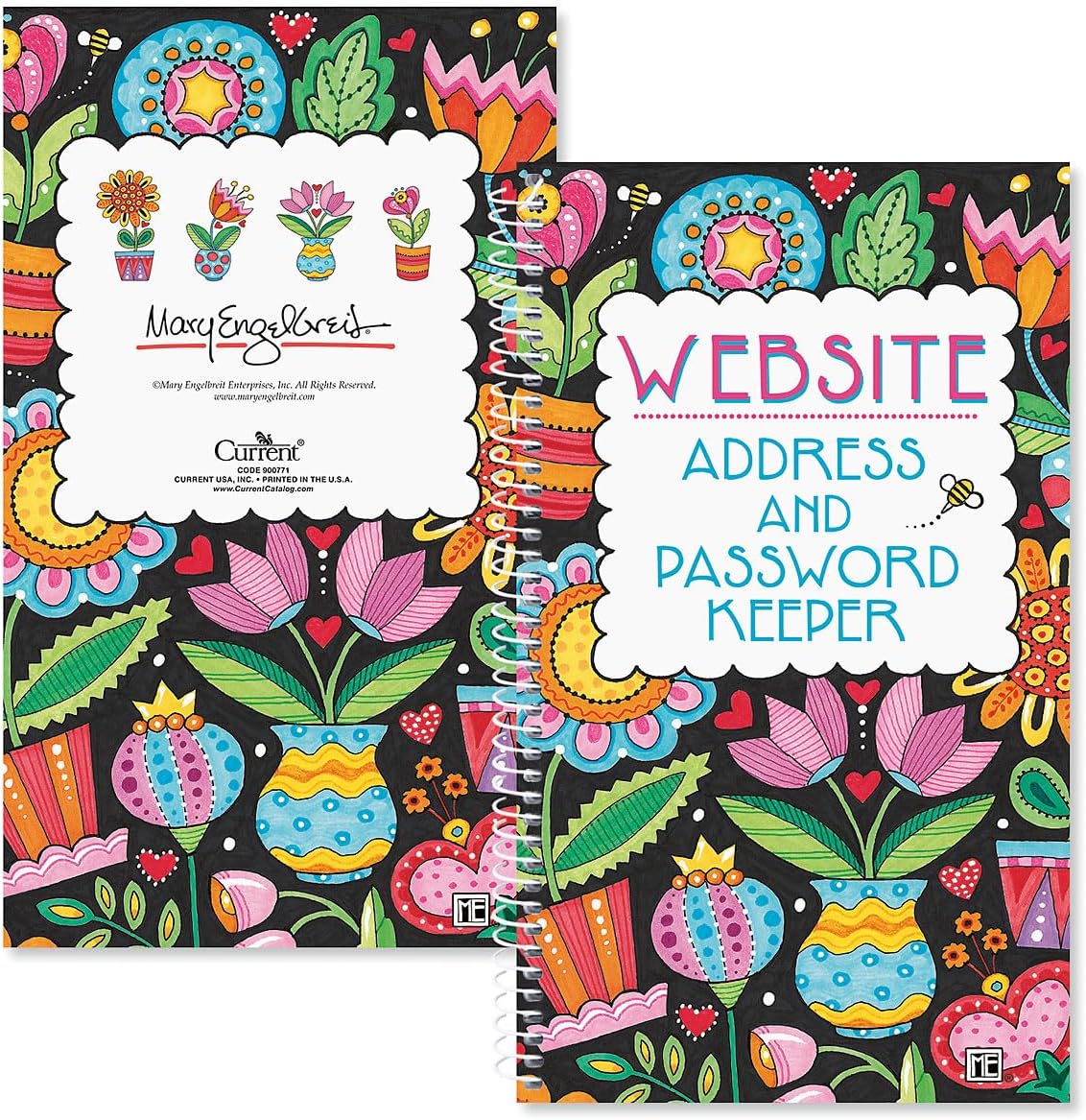 Current Mary Engelbreit Password & PIN Keeper Book, 94 Pages, 5” x 8.5” Size Spiral Bound, Soft Cover Internet Organizer for Offline Website, Login, & Username Storage