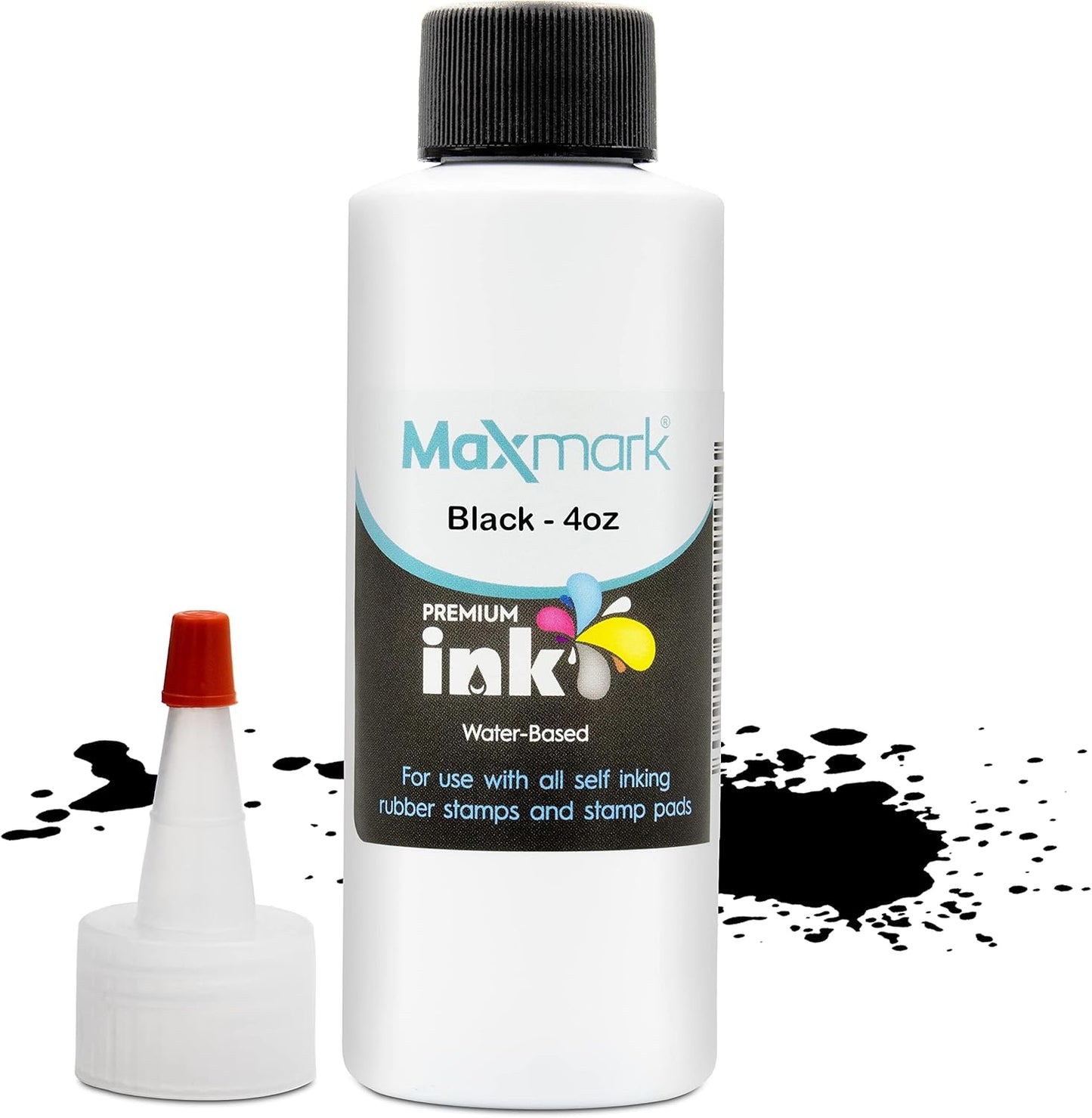 MaxMark Premium Refill Ink for self Inking Stamps and Stamp Pads, Black Color - 4 oz.