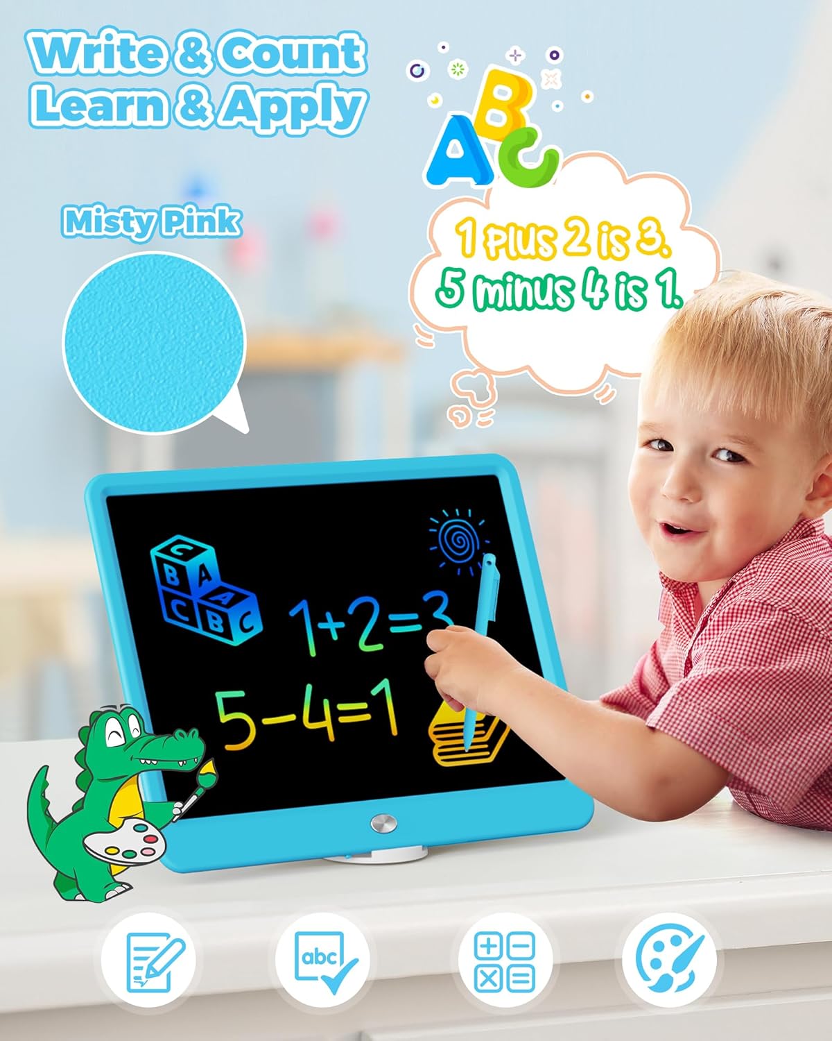 KOKODI 15 Inch LCD Writing Tablet with Anti-Lost Stylus, Erasable Doodle Board Colorful Toddler Drawing Pad, Car Travel School Games Toys for 3 4 5 6 7 8 Kids, Birthday Gift for Girls Boys Blue