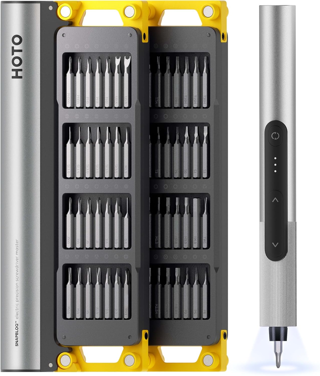 HOTO SNAPBLOQ™ S-A01 3.7V Mini Electric Screwdriver with 56 Bits & 3 Torque Settings, Precision Mini Screwdriver, 250RPM, Brighter LED Light, Repair Tool Kit for Electronics, Phone, Laptop, DIY