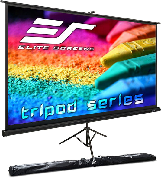 Elite Screens Tripod, 100-Inch 16:9 Portable Projector Screen with Stand– MaxWhite 2, 1.1 Gain, Adjustable Indoor Outdoor Pull Up Projection Screen for Home Theater, Office & Classroom, T100UWH, Black