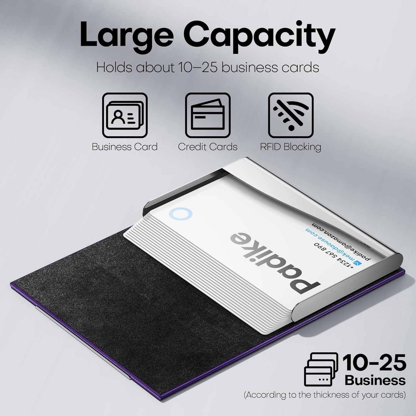 Padike Business Card Holder, Business Card Case Professional PU Leather & Stainless Steel Multi Card Case,Business Card Holder Wallet Credit Card ID Case/Holder for Men & Women. (Purple)