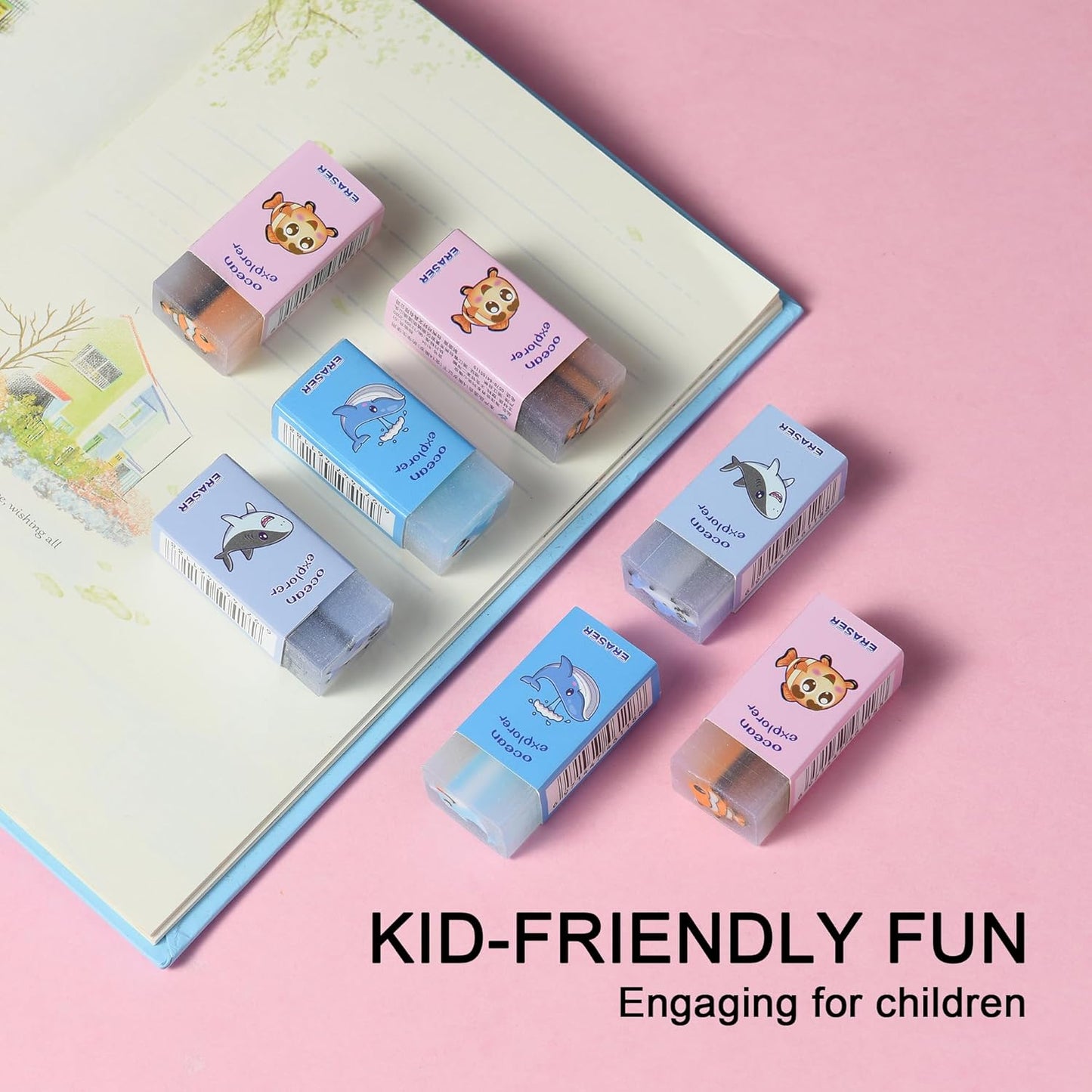 18Pcs Cute Sea Animal Erasers for Kids Bulk, Kawaii Fun Pencil Jelly Erasers for School Classroom Supplies Prize Gifts Party Favors