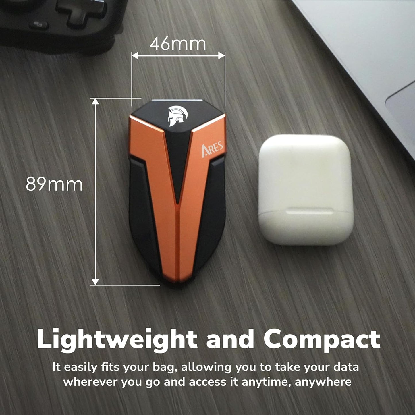 DATO External SSD 2TB, External Solid State Drive Portable SSD External USB 3.2 Gen 2x2 Type-C OTG Supported Compatible with PS5 and Xbox, up to 1600/1500 MB/s IP67 Waterproof - ARES Amber Shield