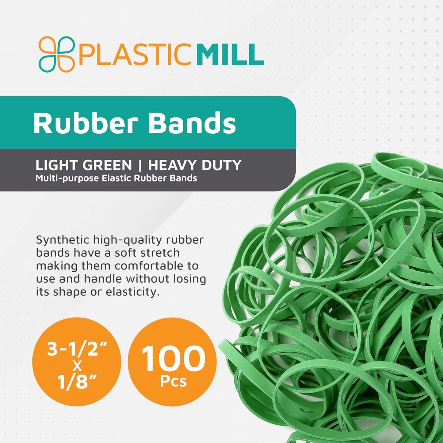PlasticMill Light Green Rubber Bands Size 33 (3 1/2" x 1/8") - #33 Colored Rubber Bands Office Supplies - Strong, Elastic Bands for Crafts, Balloon Garland, Cash, File Folders (100-Pack)