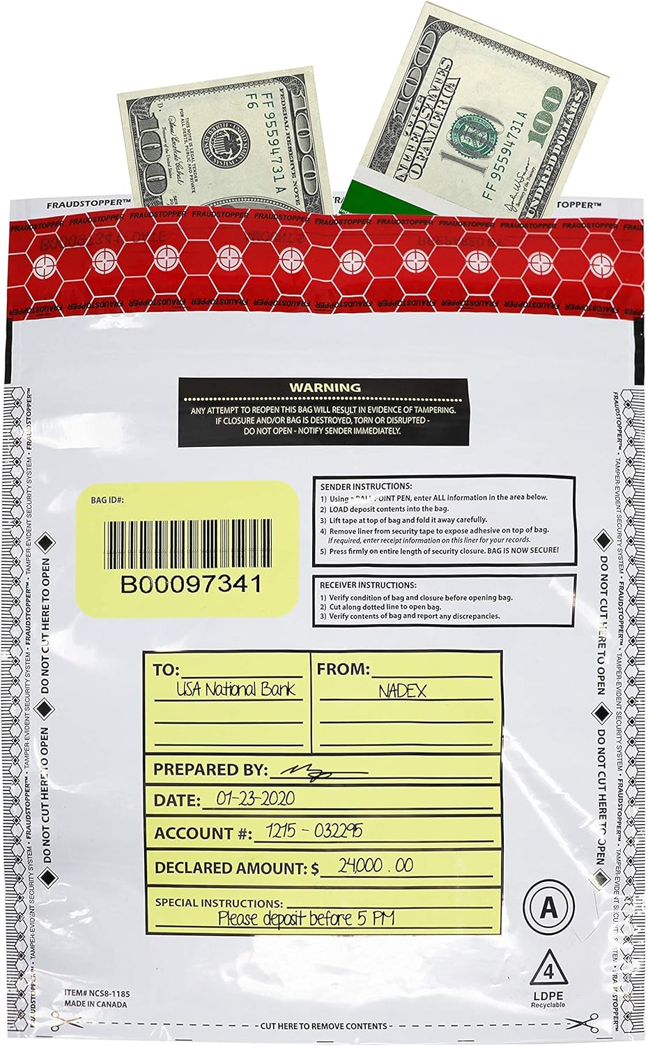 Nadex Tamper Evident Cash and Coin Bank Deposit Bags for Fraud Prevention, 9 x 12, Opaque, 50 Pack