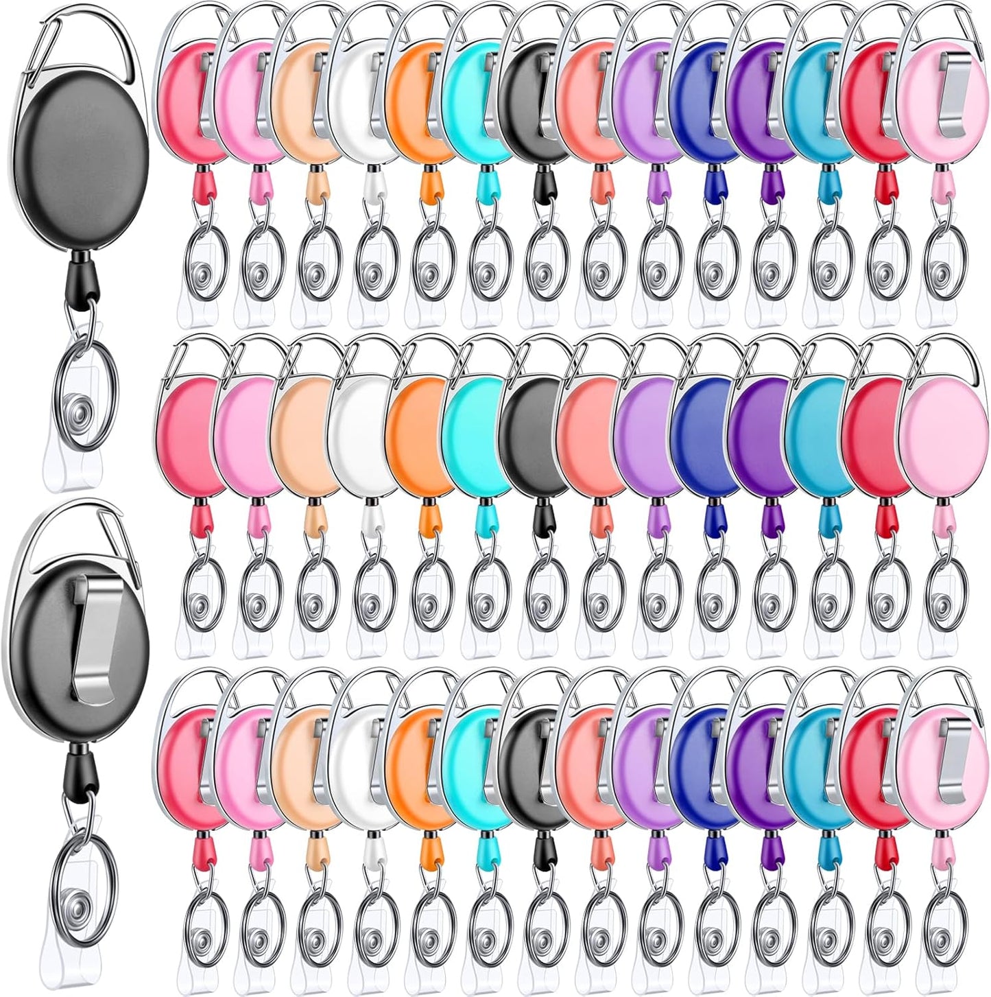 Honoson Heavy Duty Retractable Badge Reels Batch ID Badge Holder Retractable Clip Bulk Key Holder with Ring for Office Worker Employee, Doctor Nurse Gifts
