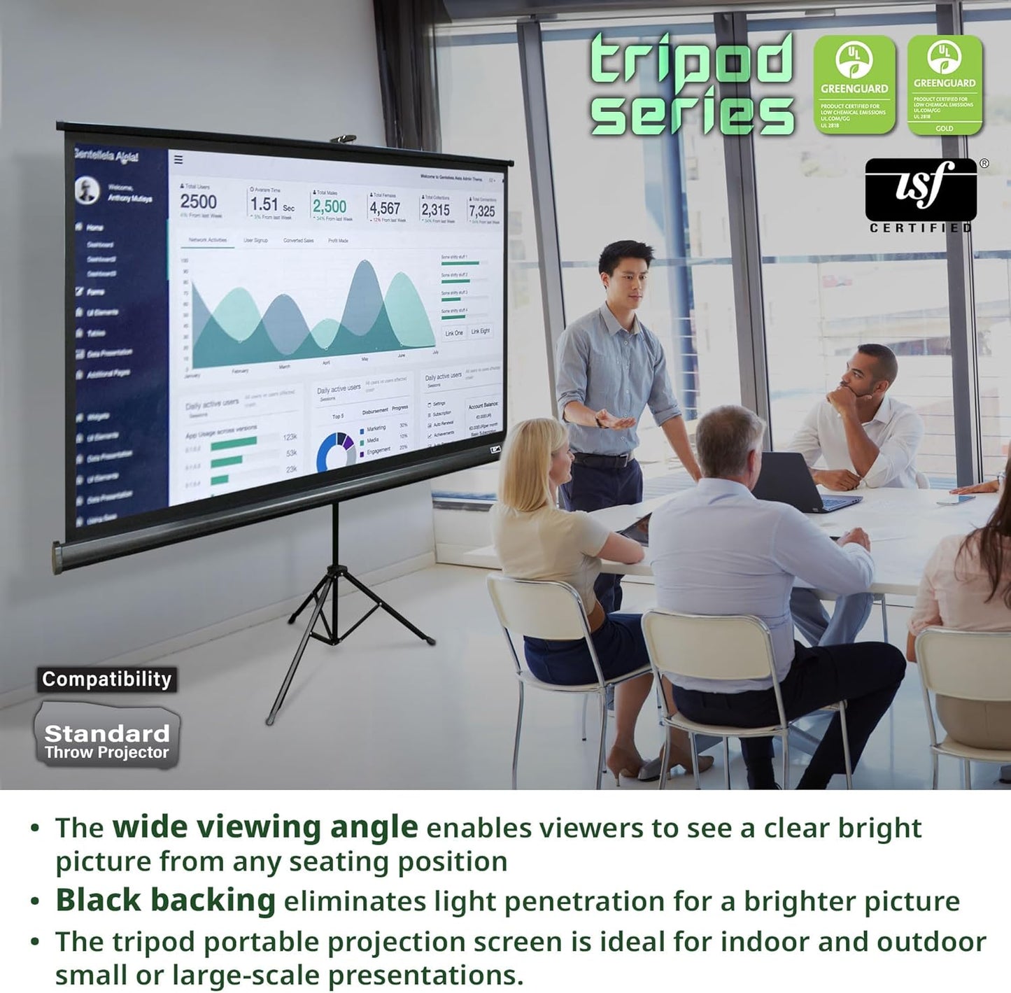 Elite Screens Tripod Series, 120-inch Adjustable Multi Aspect Ratio 16:9 Portable Indoor Outdoor Projector Screen, 8K / 4K Ultra HD 3D Ready, US Based Company 2-YEAR WARRANTY, T120UWV1 - Black