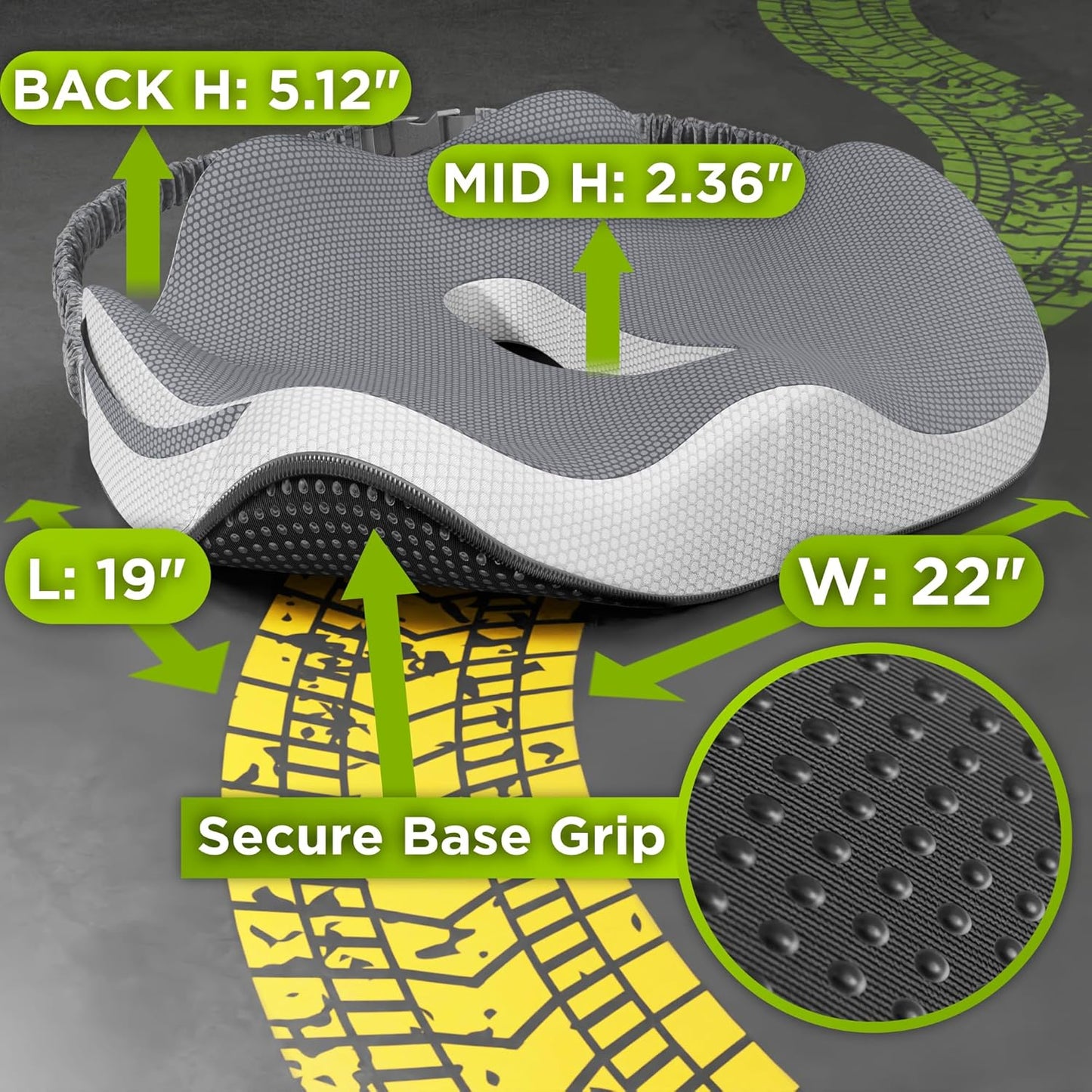 XL Truck Seat Cushion for Truck Driver Seat Cushion - Upgraded Back Support, CertiPUR-US® Certified - Thick Memory Foam, Pain Relief for Hours of Driving, Trucker Approved Big Rig - Gray