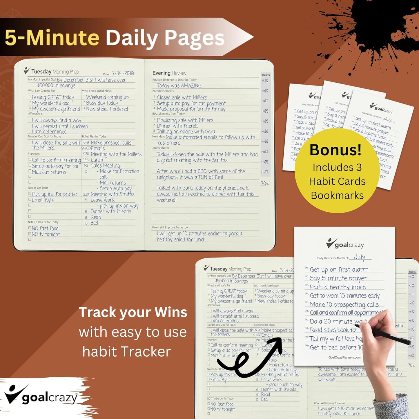 Undated Planner – 90 Day Guided Journal & Productivity Organizer, A5 Daily & Weekly Planner 2025 2026 with Goal Setting, Habit Tracker, To Do List, Academic & Work Calendar, Leather Hardcover - Brown