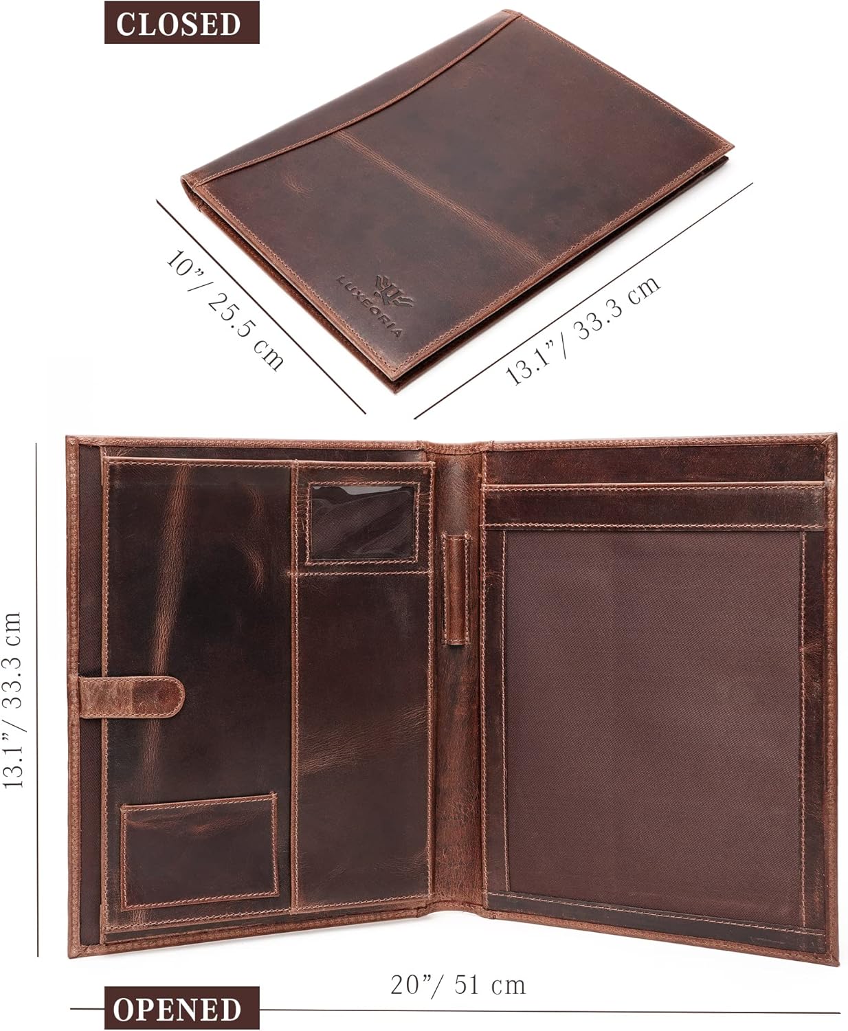 Leather Portfolio Binder, Professional Organizer Padfolio – Resume Folder, Business Card & Document Holder, Portfolios for Men & Women, Office & Business Supplies by Luxeoria | (Medium - Brown)