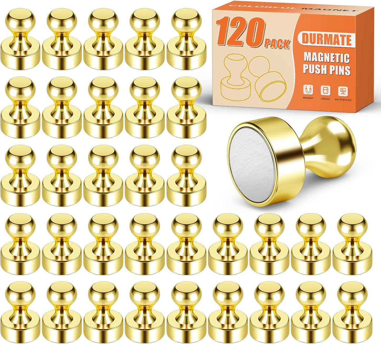 Magnetic Push Pins, Small Cute Fridge Magnets, Gold Strong Magnets for Whiteboard, Magnetic Clips for Refrigerator, Locker, Office Accessories, Kitchen Accessories, Pack of 120