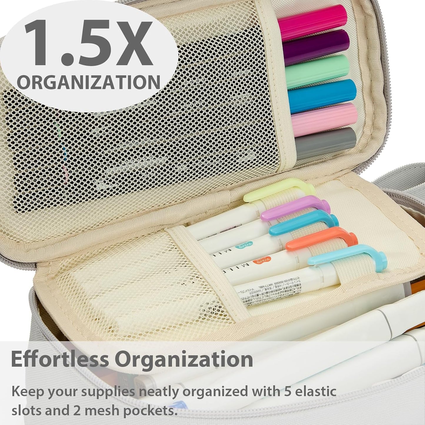 Pencil Case Pouch Box Bag School Supplies Girls Boys Kids, Cute Preppy Stuff Large Big Capacity Aesthetic Pen Organizer, Back to College Stationary, Light Gray, Standard Stlye, 1800ml