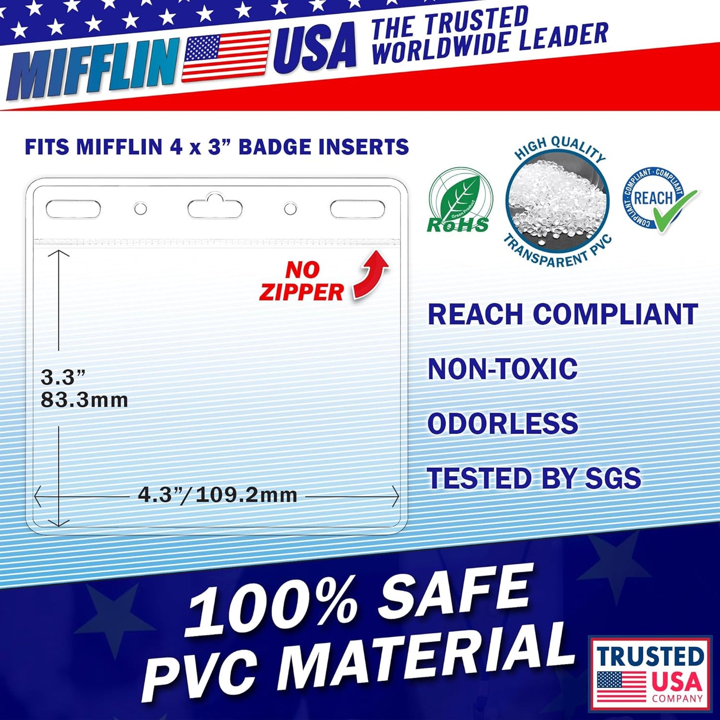 Mifflin-USA Card Protector (4x3 Inch, Clear, Bulk 250 Pack) Quick Load Horizontal No Zipper Name ID Badge Holder