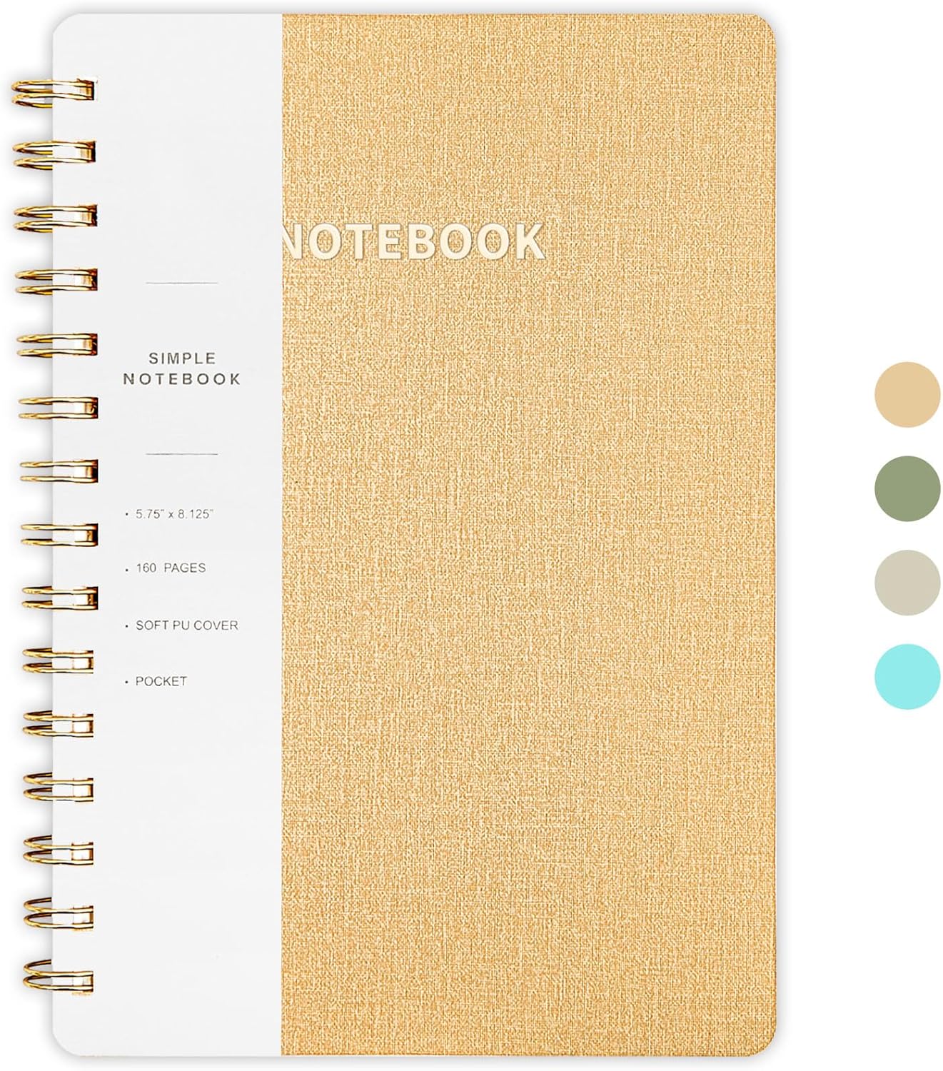 Lined Spiral Notebook College Ruled A5 Journal Book for Note Taking, 160 Pages Writing Journal for Office and Home School Supplies 5.75x8.125 inch (1Khaki)