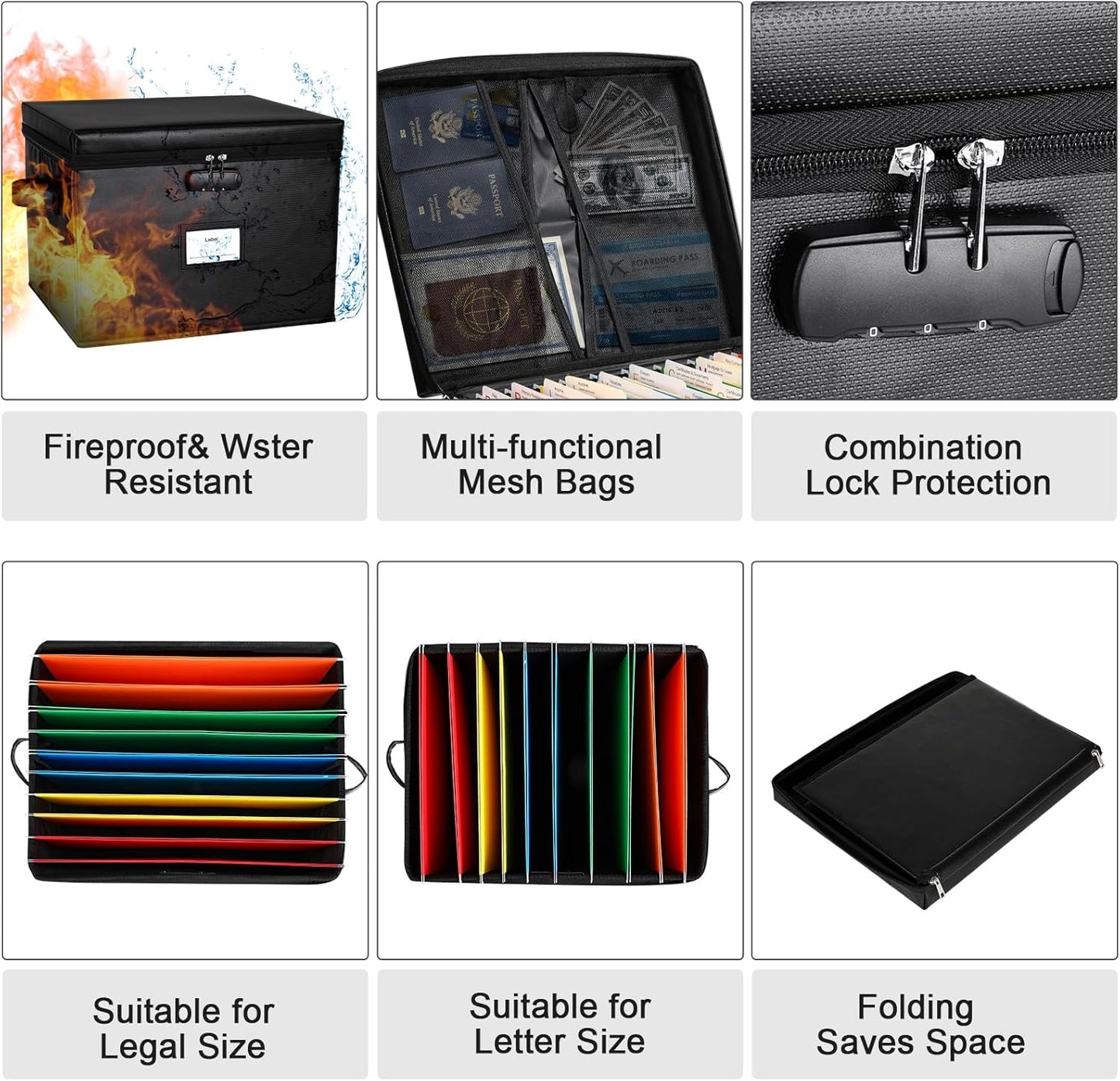 File Box Fireproof Document Box with Lock, Document Safe File Storage Organizer Boxes for Next of Kin Estate Planing Organizer End of Life Planner (Box, Black)