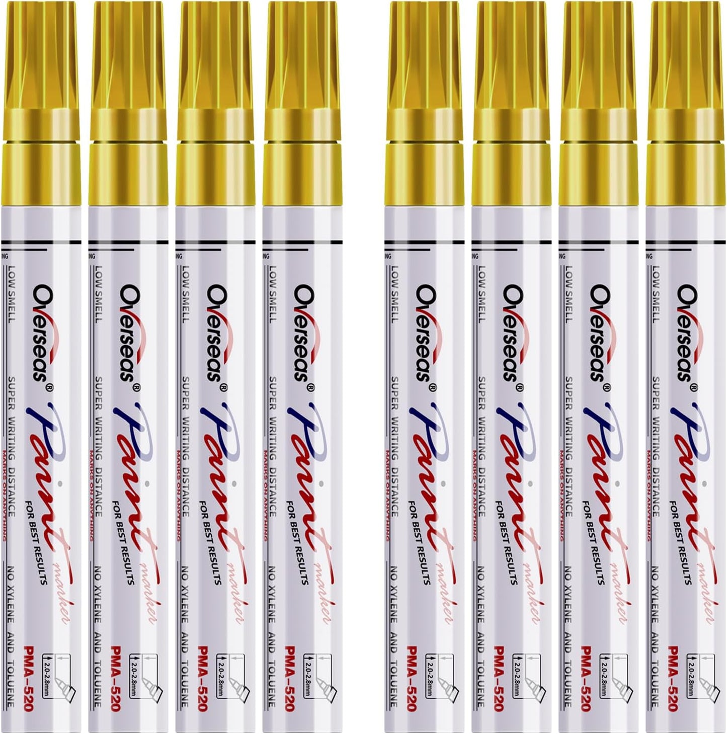 Paint Pens Paint Markers - Gold Permanent Markers 8 Pack, Oil Based Waterproof Quick Dry Medium Tip Marker Pen for Metal, Wood, Fabric, Plastic, Rock, Stone, Mugs, Canvas, Glass, Art Craft