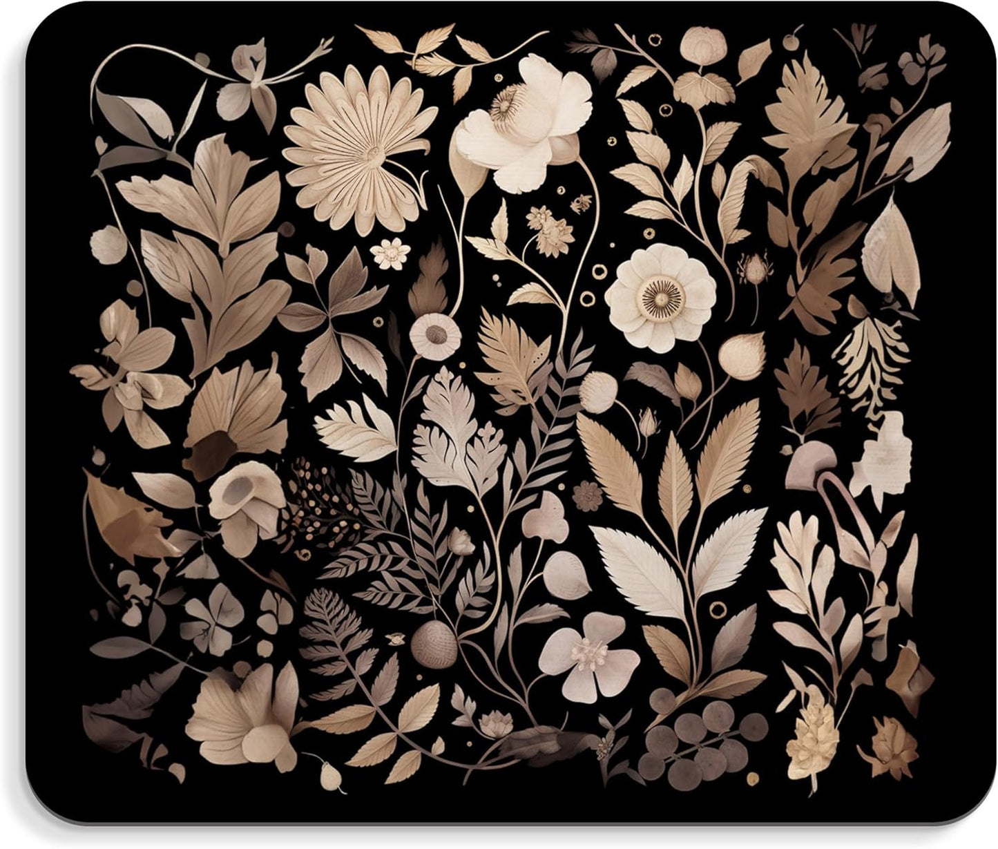 Floral Black Mouse Pad - Vintage Floral Decor Mousepad, Black Boho Flower Office Desk Mouse Pad, Boho Coworker Gifts, Gifts for Flower Lovers, 9.5x8 Inches