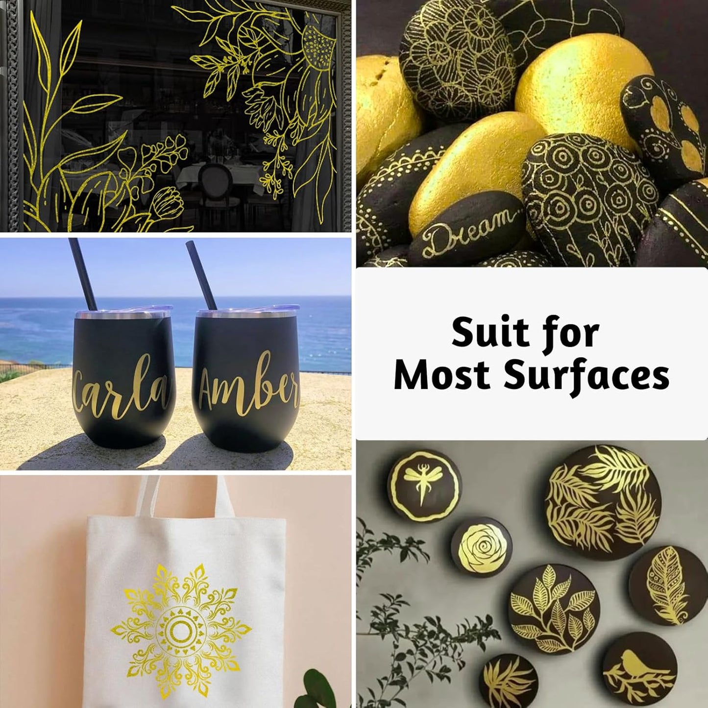 SFAIH Gold Paint Markers Pens - 4 Pack 0.7MM Fine Tip Metallic Acrylic Markers for Rock Painting, Wood, Metal, Fabric, Plastic, Canvas, Glass, Ceramic, Diy Crafts, Drawing, Tire