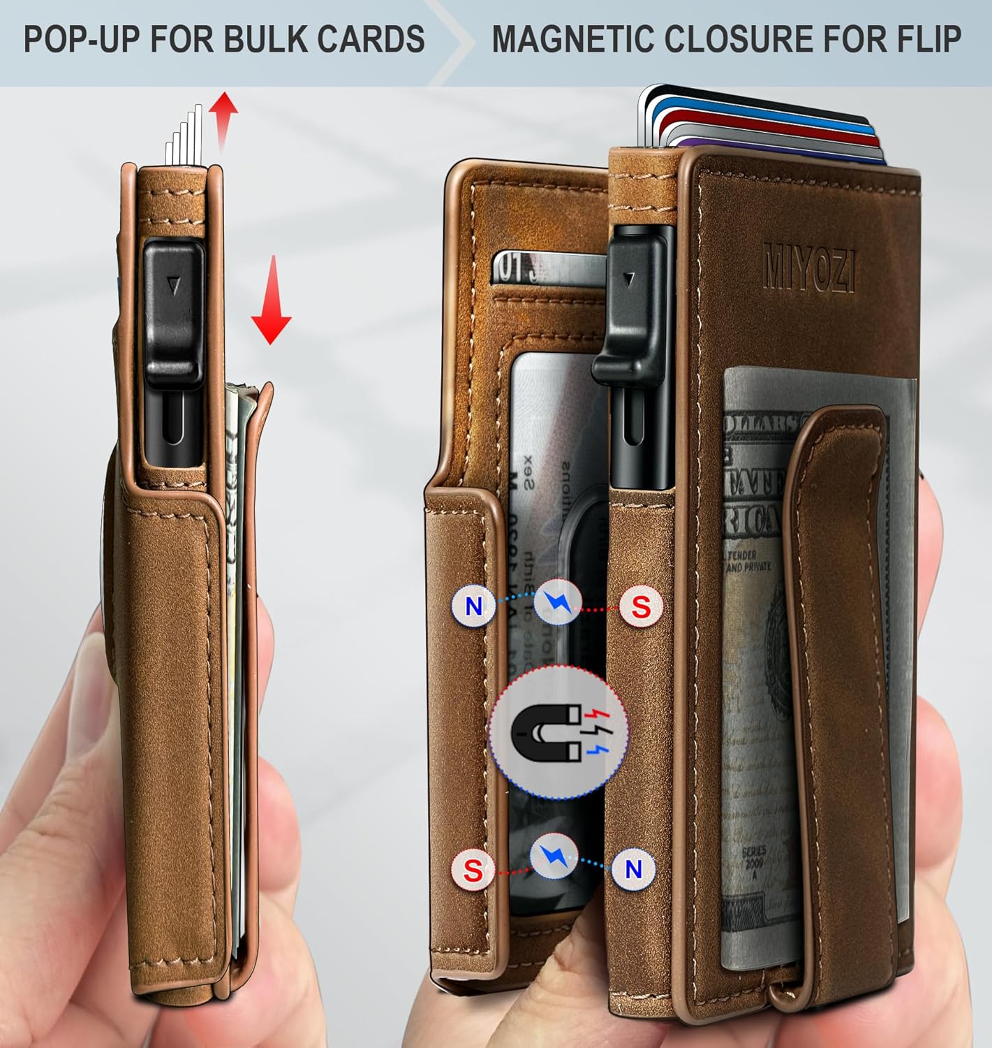 Airtag Wallet for Men,with Money Clip 10 Cards Metal Case Smart Slim Pop Up Credit Card Holder Flip with Magnetic Closure RFID Blocking wallet with Gift Box