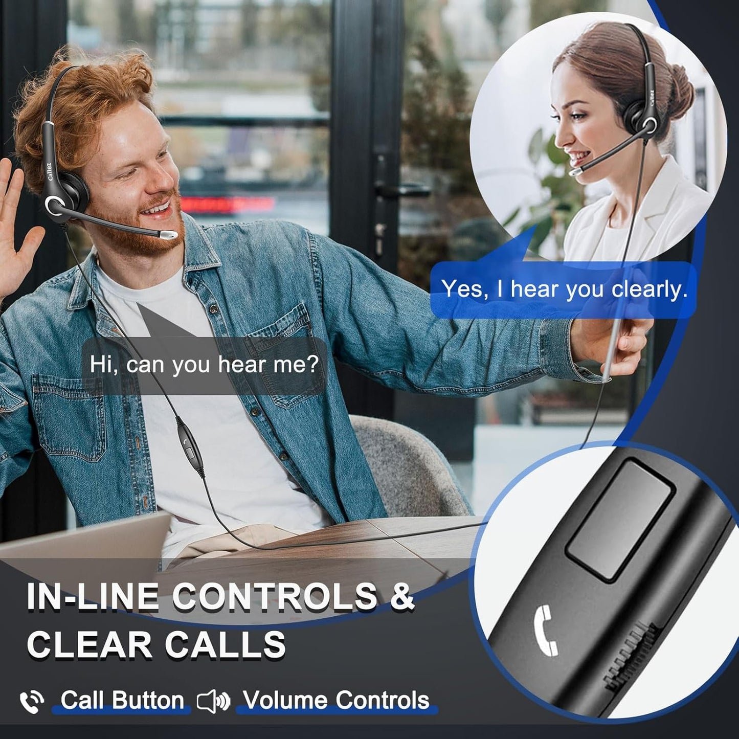 Callez Wired Computer Headset, 3.5mm/USB-C Headset with Mic Noise Cancelling, Cell Phone Headphone for PC Laptop Mac iPhone Samsung Zoom Teams Call Center Home Office Work, in-line Controls