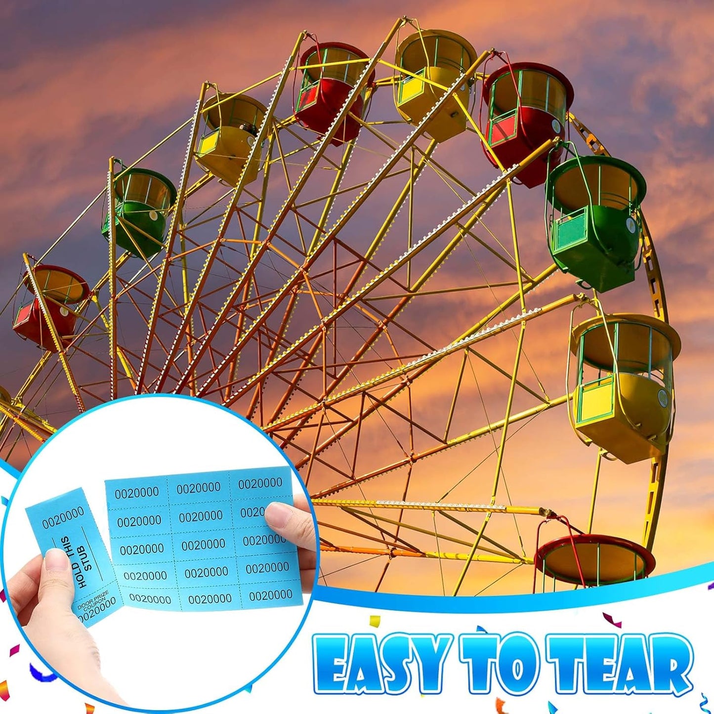 Kosiz 1000 Sheets 15 Bid Raffle Ticket Sheets Chinese Auction Tickets Numbers for Basket Events and Silent Auctions (Lake Blue)