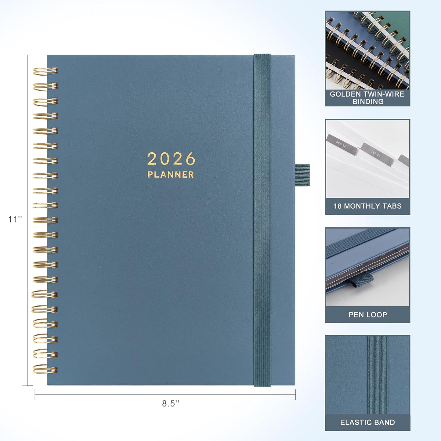 And Per Se 2026 Planner, A4 Size-Daily, Weekly & 18-Monthly Leather Hardcover Planner, Daily Schedule, Monthly Tabs, 100 GSM Thick Paper(Dark Blue)