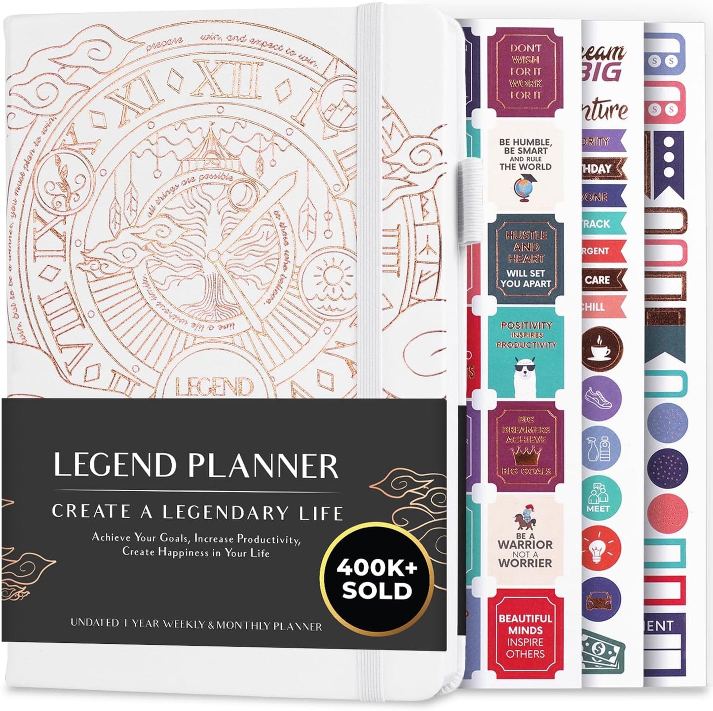 Legend Planner – Weekly & Monthly Life Planner to Hit Your Goals & Live Happier. Organizer Notebook & Productivity Journal. A5 (White)