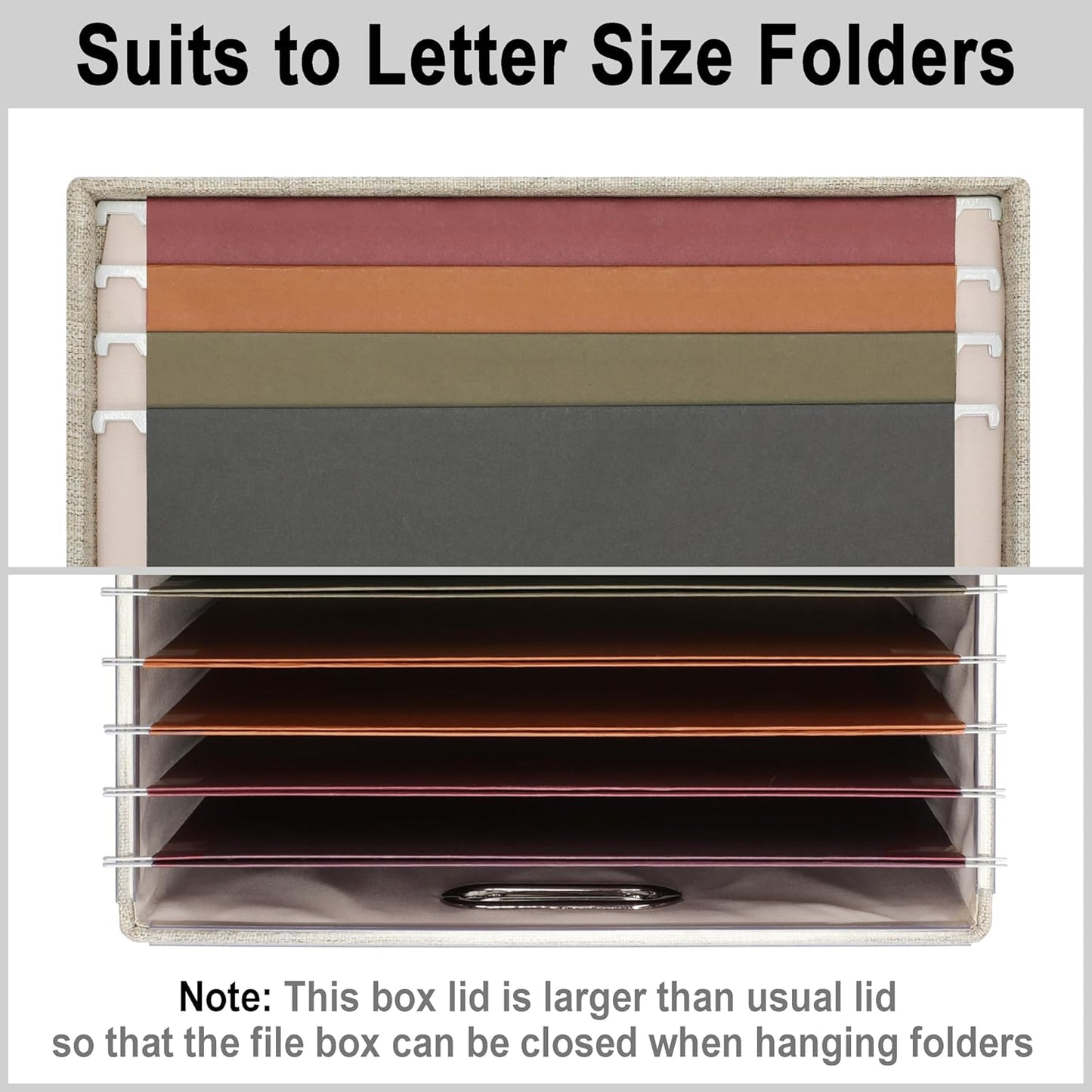 File Organizer Box, Collapsible Storage Filling Collectior with Lid for Letter Legal Size Hanging Folders Decorative Linen File Folder Box Document Storage Filing Bin, Beige 2 Pack