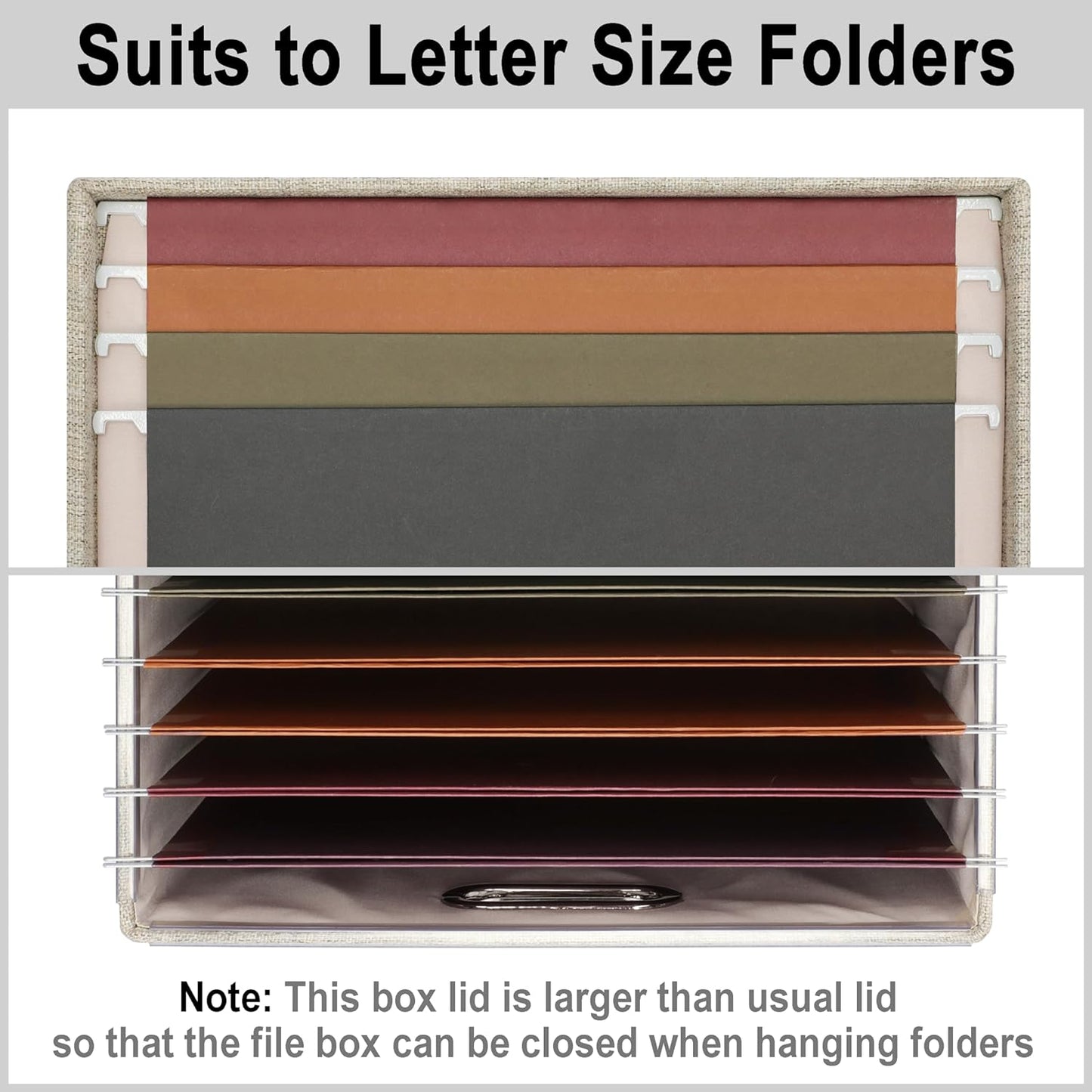 File Organizer Box, Decorative Storage Filling Box with Lid for Letter Legal Size Hanging Folders Collapsible Linen File Folder Box Office Document Storage Filing Bin, Beige 4 Pack