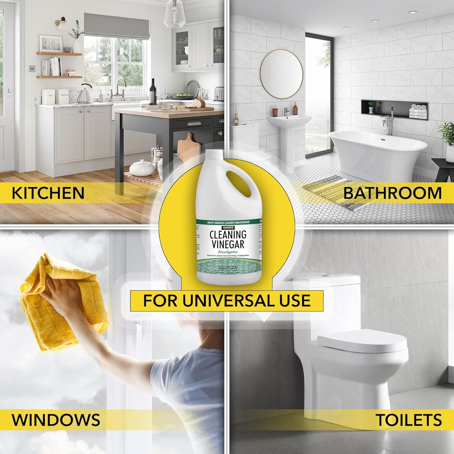 HARRIS Cleaning Vinegar All Purpose Household Surface Cleaner, 128oz (Eucalyptus) with Easy Pour Funnel Included