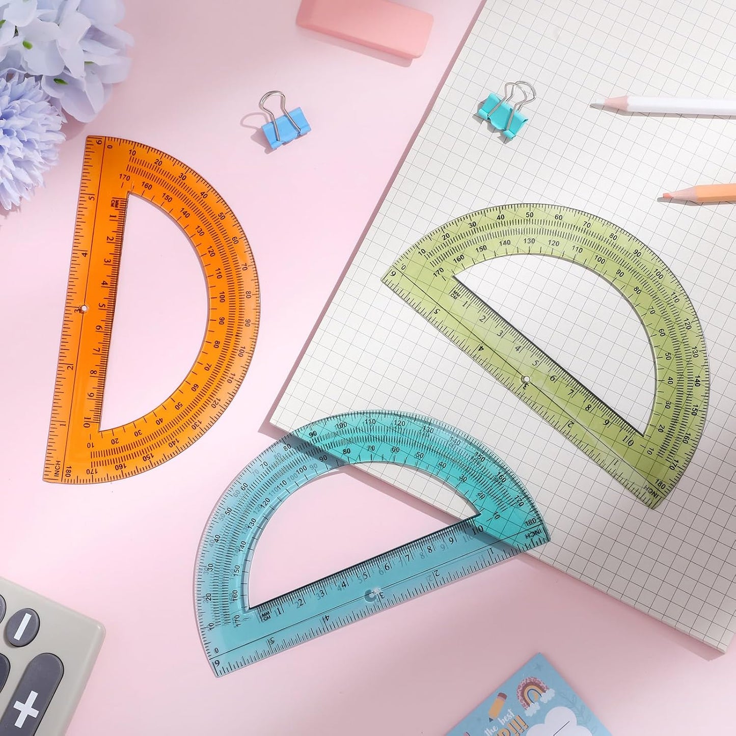 36 Pcs of Colorful Plastic Protractors 180 Degrees 6 Inches Mathematical Protractor Translucent Geometric for Learn Office Measurement Drawing