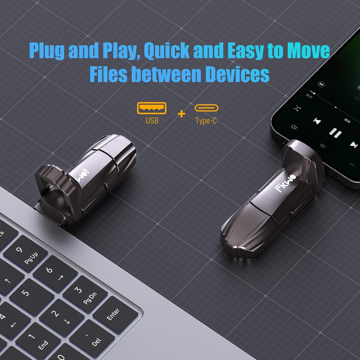 FU388 External Solid State Drive, Up to 1000MB/s for Data Storage,Dual-Port Stick Design with USB-A & Type-C Expansion of Storage for iPhone 15/16 /Android/PC/Mac/Laptop