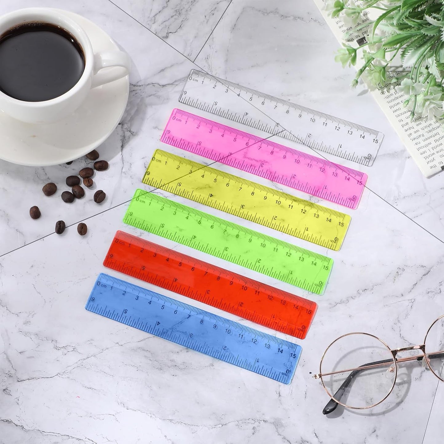 Zonon 6 Pcs 6 Inch Ruler Bulk Colorful Plastic Flexible Straight Metric Rulers with Centimeters and Inches Drafting Measuring Tool for Classroom School Students Education