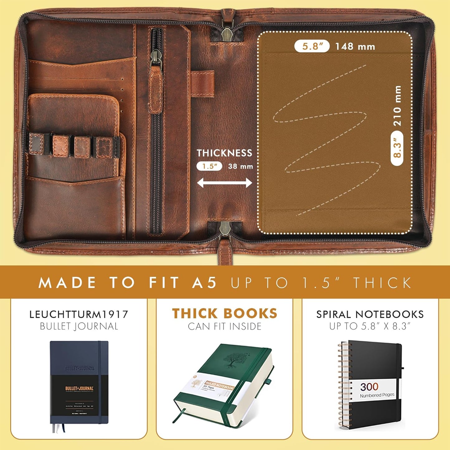 ELIZO Leather Portfolio Leather Padfolio Folio A5 Notebook Cover Work Folder Business Portfolio Organizer Binder Men Women Small Antique