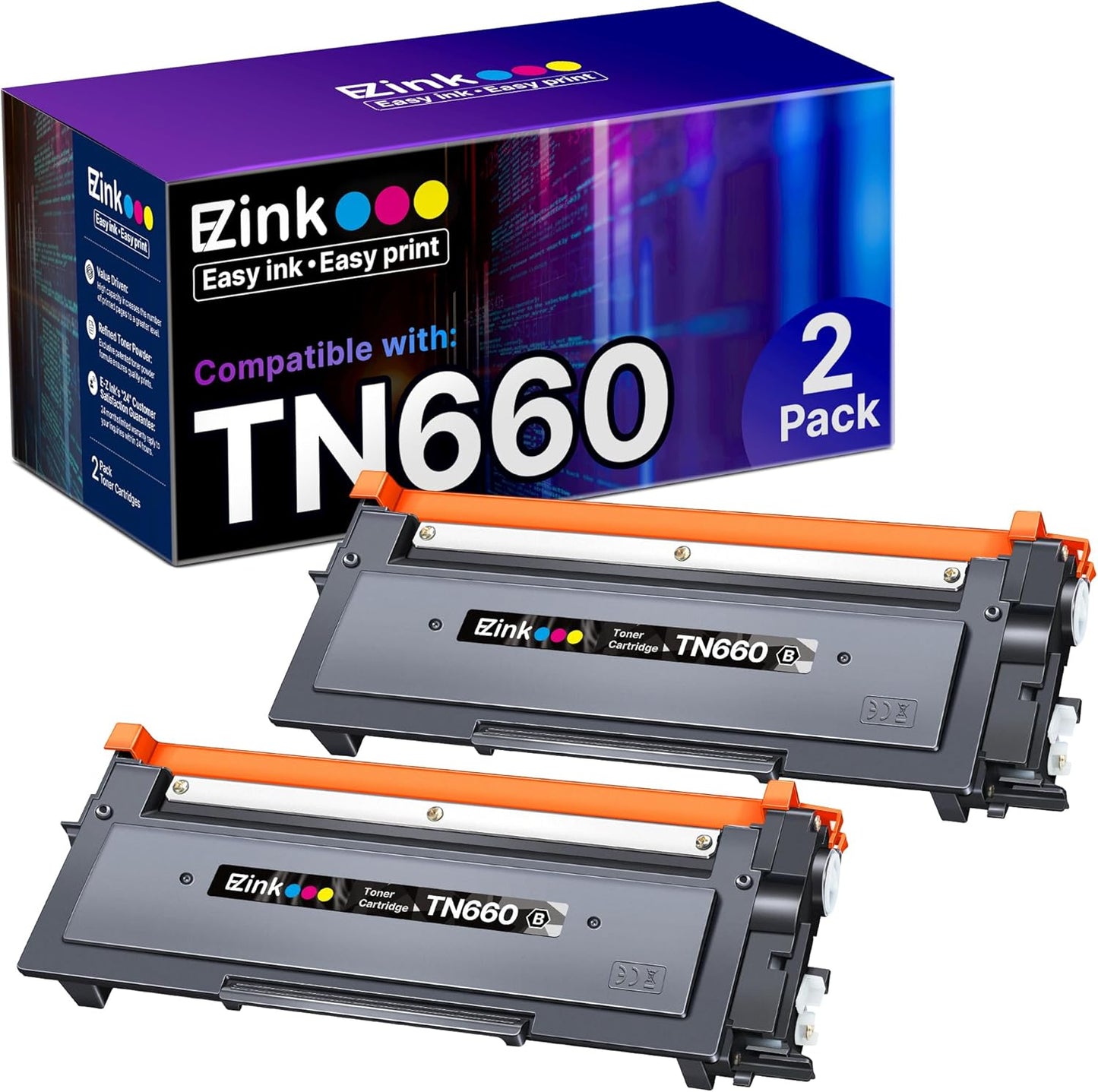 E-Z Ink Compatible TN660 Toner Cartridge Replacement for Brother TN-660 TN660 TN630 High Yield to Use with HL-L2380DW HL-L2320D HL-L2340DW DCP-L2540DW MFC-L2700DW MFC-L2720DW Printer (Black, 2 Pack)