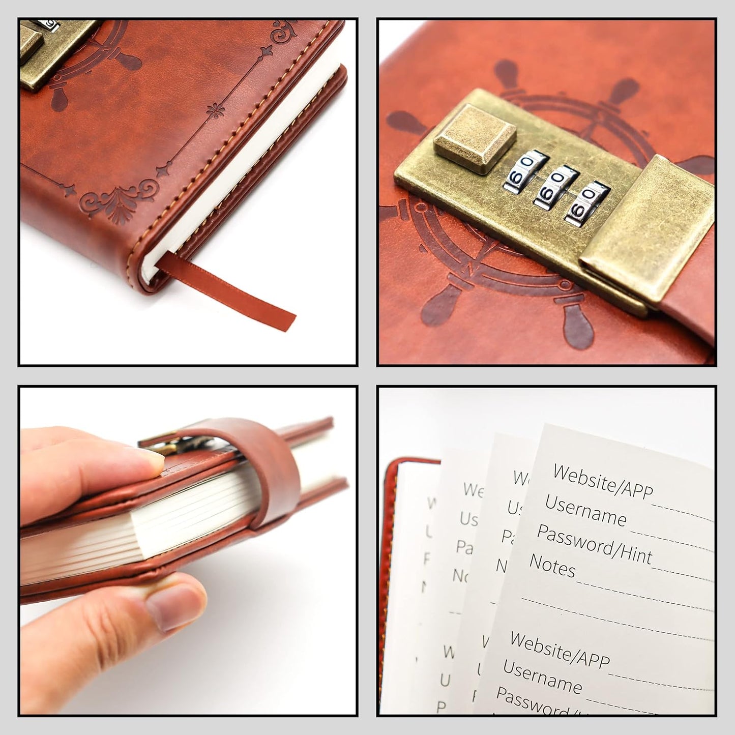 A7 Password Book with Lock Internet Address and Details Organizer Computer Website Logins Hardcover for Home Office Notebook Present Supplies-Retro Style