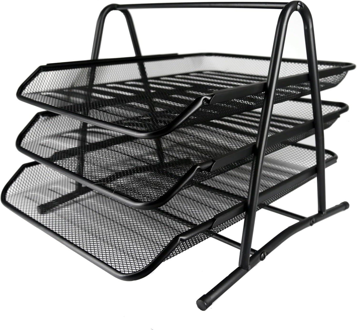 Huron Desktop Horizontal File Binder Organizer Storage Letter Tray, 3 Slot, Black Steel Mesh
