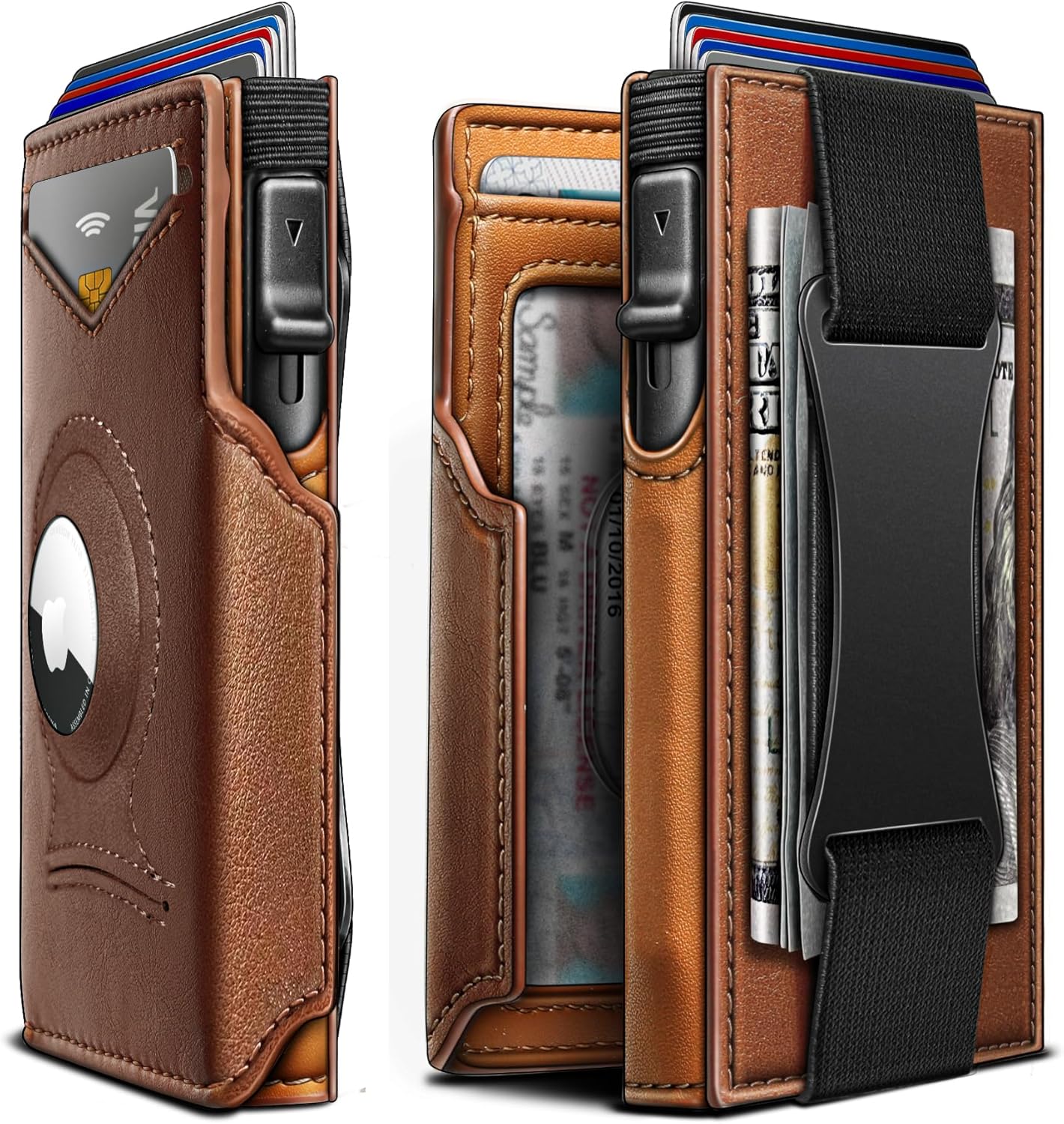 KEMISANT Airtag Wallet Men Gift,Mens Slim Front Pocket Wallet Money Clip Standard or Apple Airtag Use 3.8"×2.8"×0.9"