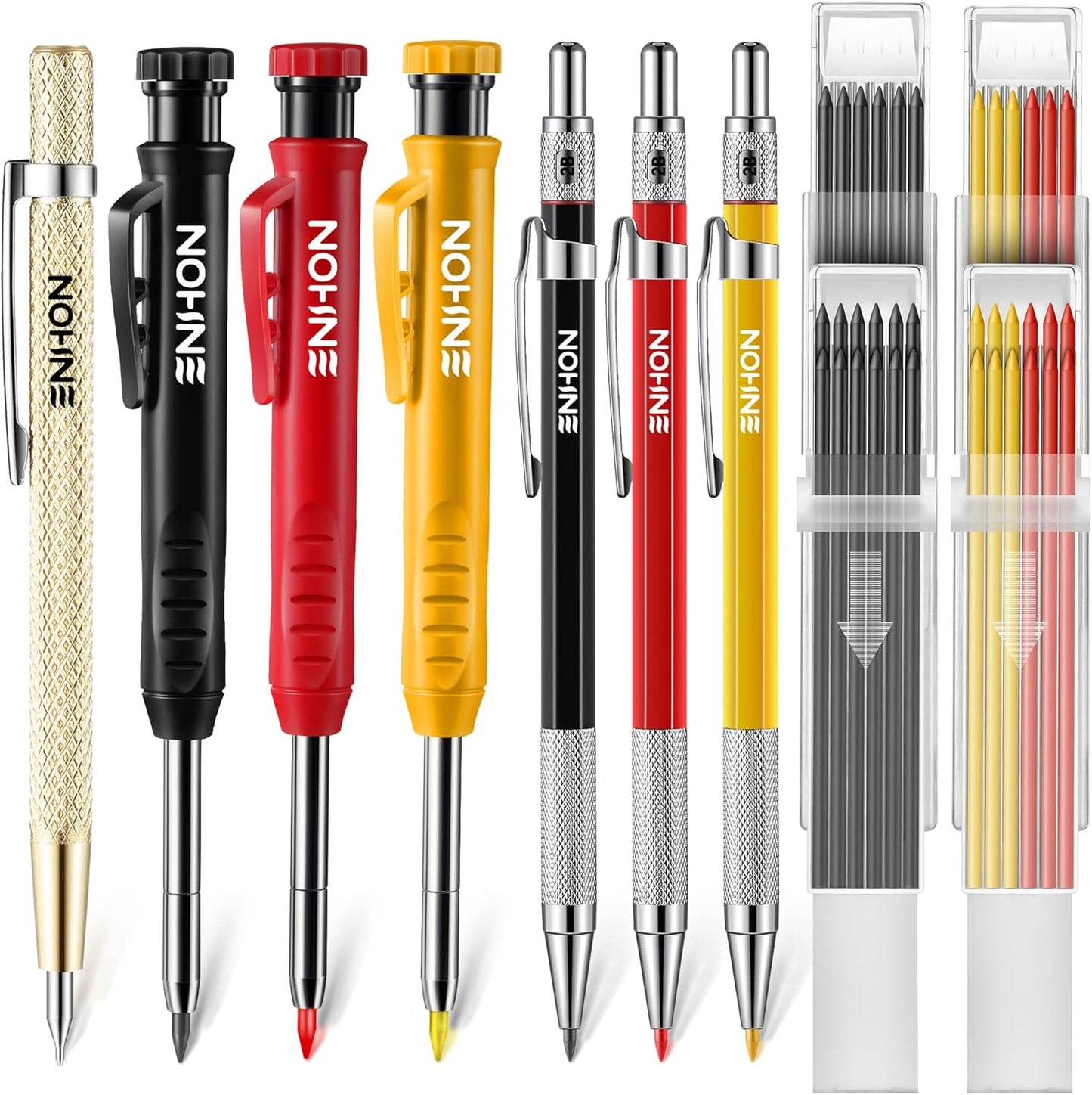 6 Pack Carpenter Pencil with Sharpener, Mechanical Carpenter Pencils with 36 Refills, Heavy Duty Construction Pencil Woodworking Tools for Architect Marking