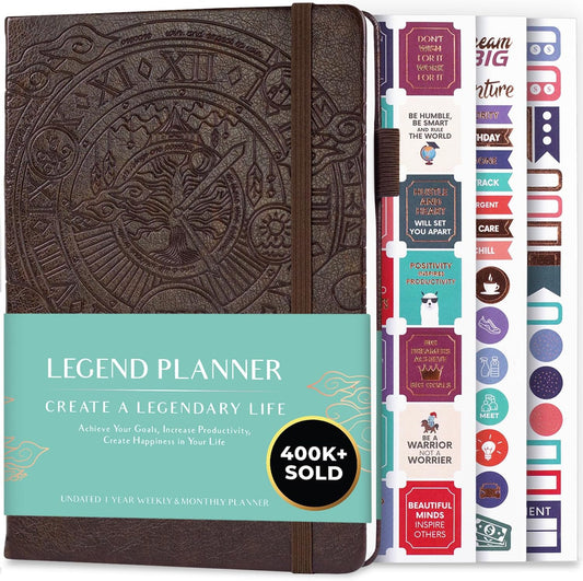 Legend Planner – Weekly & Monthly Life Planner to Hit Your Goals & Live Happier. Organizer Notebook & Productivity Journal. A5 (Dark Brown)
