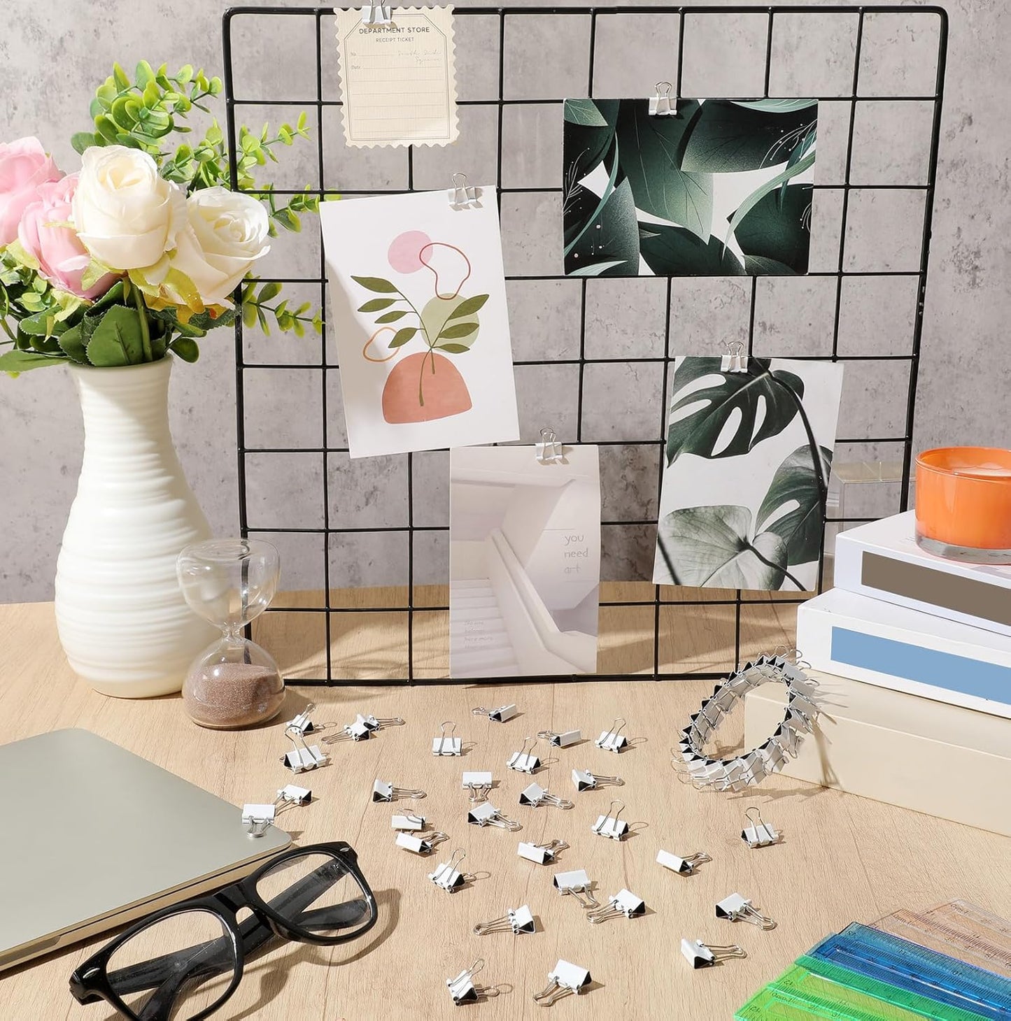 Jetec 100 Pack 0.6in/15mm White Metal Binder Clips Bulk Medium Reusable Fold Back Binder Clips Paper Clamps Spring Steel Sturdy for Home School Office Supplies