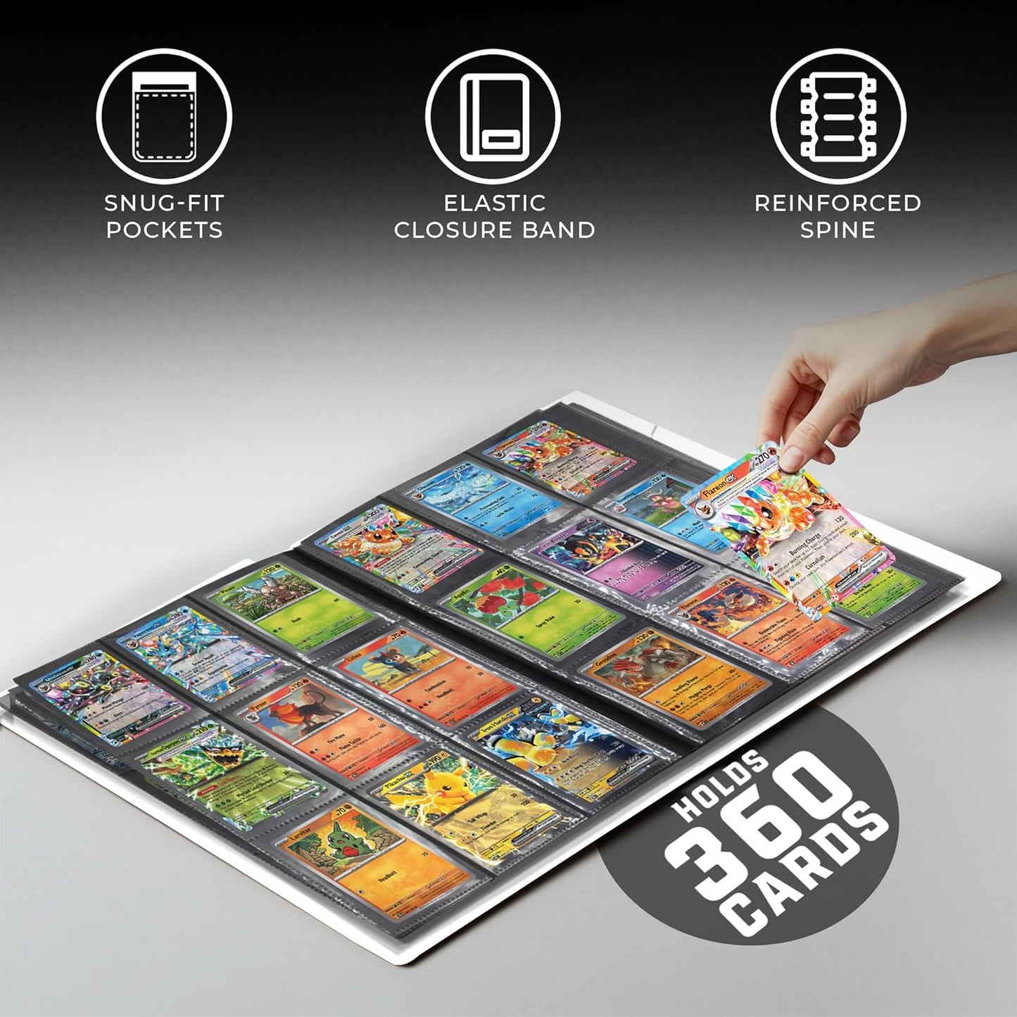 Trading Card Binder Pro-Folio – 9 Pocket Binder - Side-Loading Album, Durable & Acid-Free Storage for Pokémon, YuGiOh, MTG, TCG, Game & Sports Cards, White