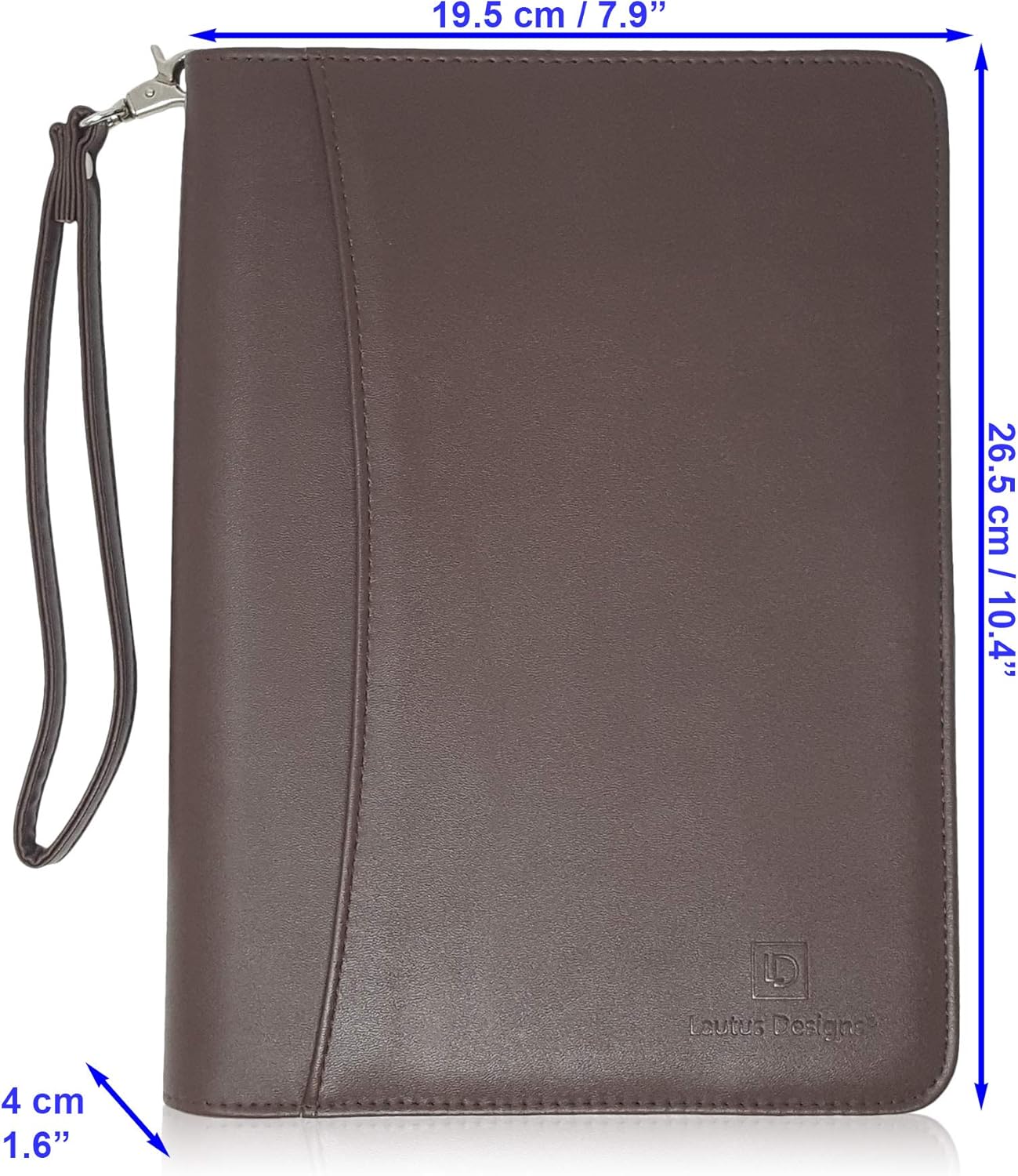 Zippered Portfolio Binder with Junior Legal 5x8 Notepad - Dark Brown PU Faux Leather Business Padfolio Organizer Folder with 8 Inch Tablet Sleeve & Gift Box by Lautus Designs