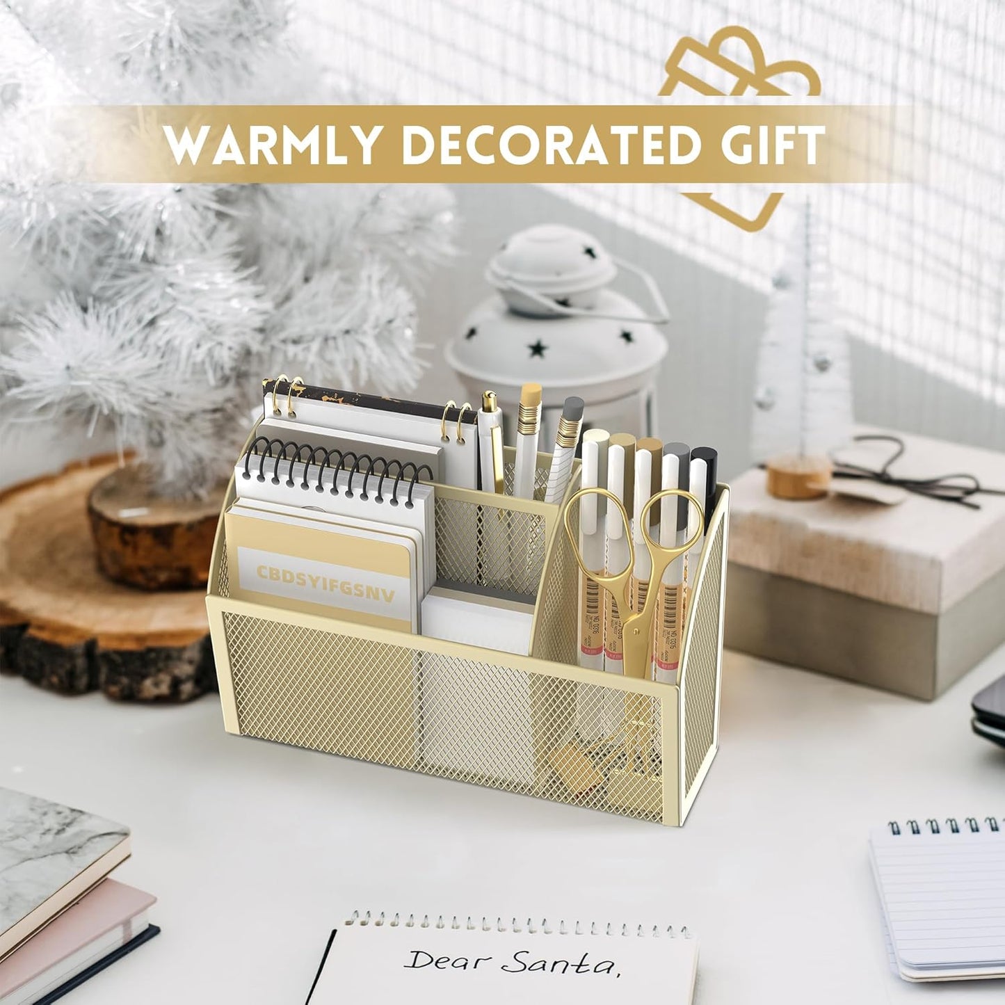 DALTACK Magnetic Pencil Holder Magnetic Shelf for the Whiteboard 3-Grid Mesh Magnetic Pen Holder for Refrigerator Magnetic Organizer Locker Accessories Organizer for Office, Golden Yellow