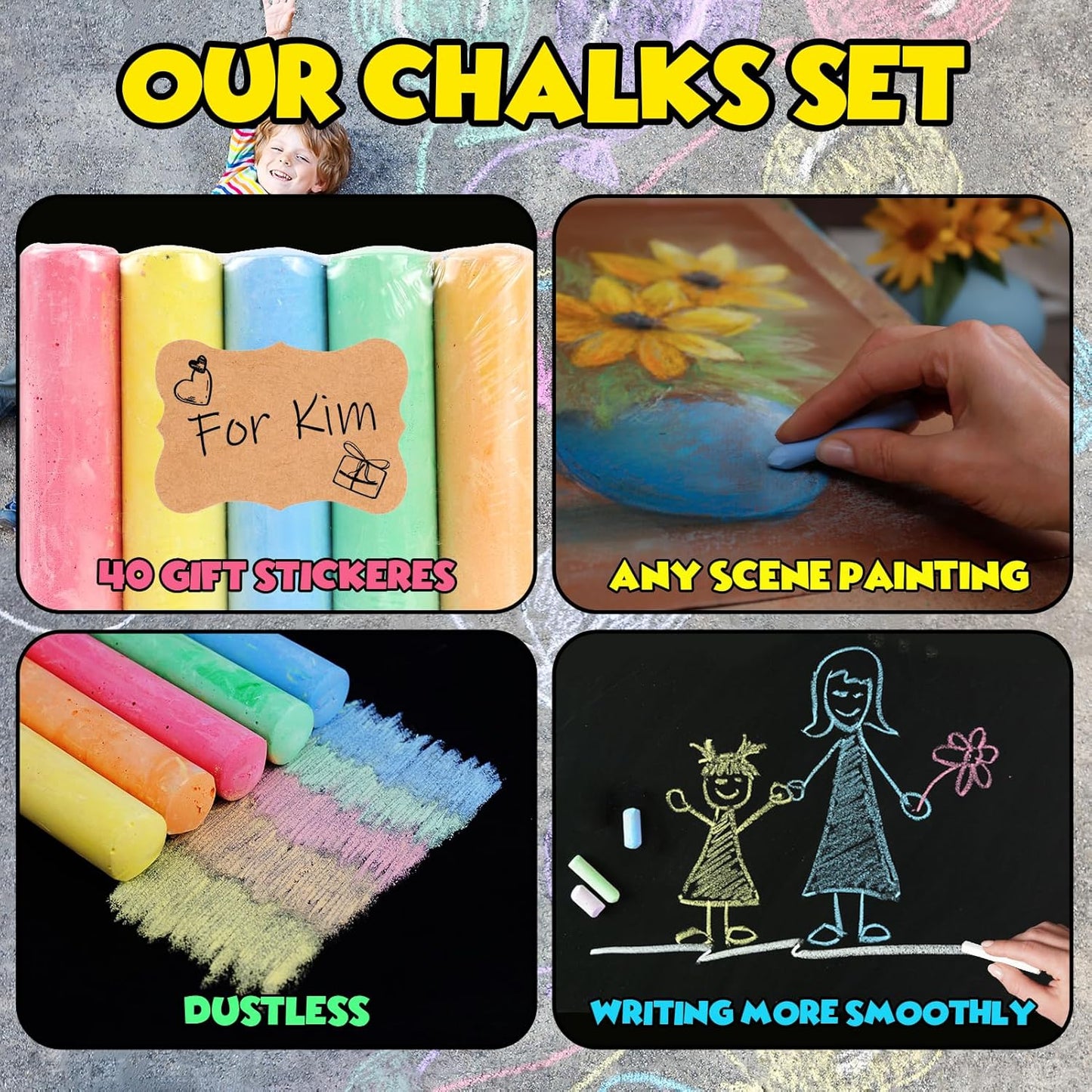 160Pcs Sidewalk Chalk Set in 5 Colors 32 Packs: Washable Jumbo Sidewalk Chalk Bulk for Kids Outdoor Art, Non-Toxic Dustless Giant Box Chalkboard Chalk for Toddler Painting on Blackboard, Party