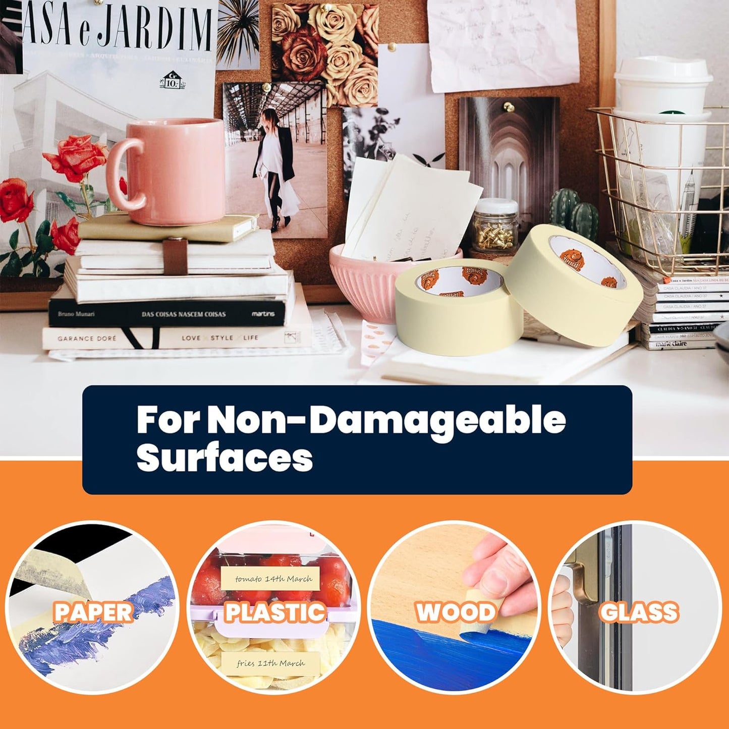 General Purpose Masking Tape Beige White 1.41 Inches x 60 Yards, Bulk Painters Tape for Painting, Labeling, DIY Arts Crafts, Home Office School Projects, 36 Rolls