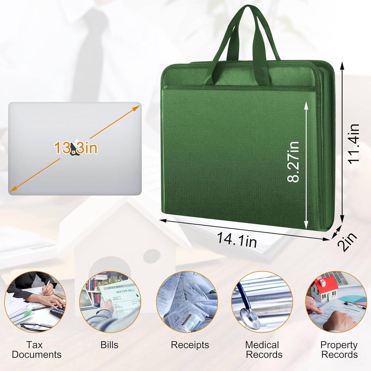 File Organizer Fireproof Expanding Accordion File Folder with Zipper Labels13 Pockets Document Organizer Holder Storage Box Bag for Business Office Receipt Home Travel